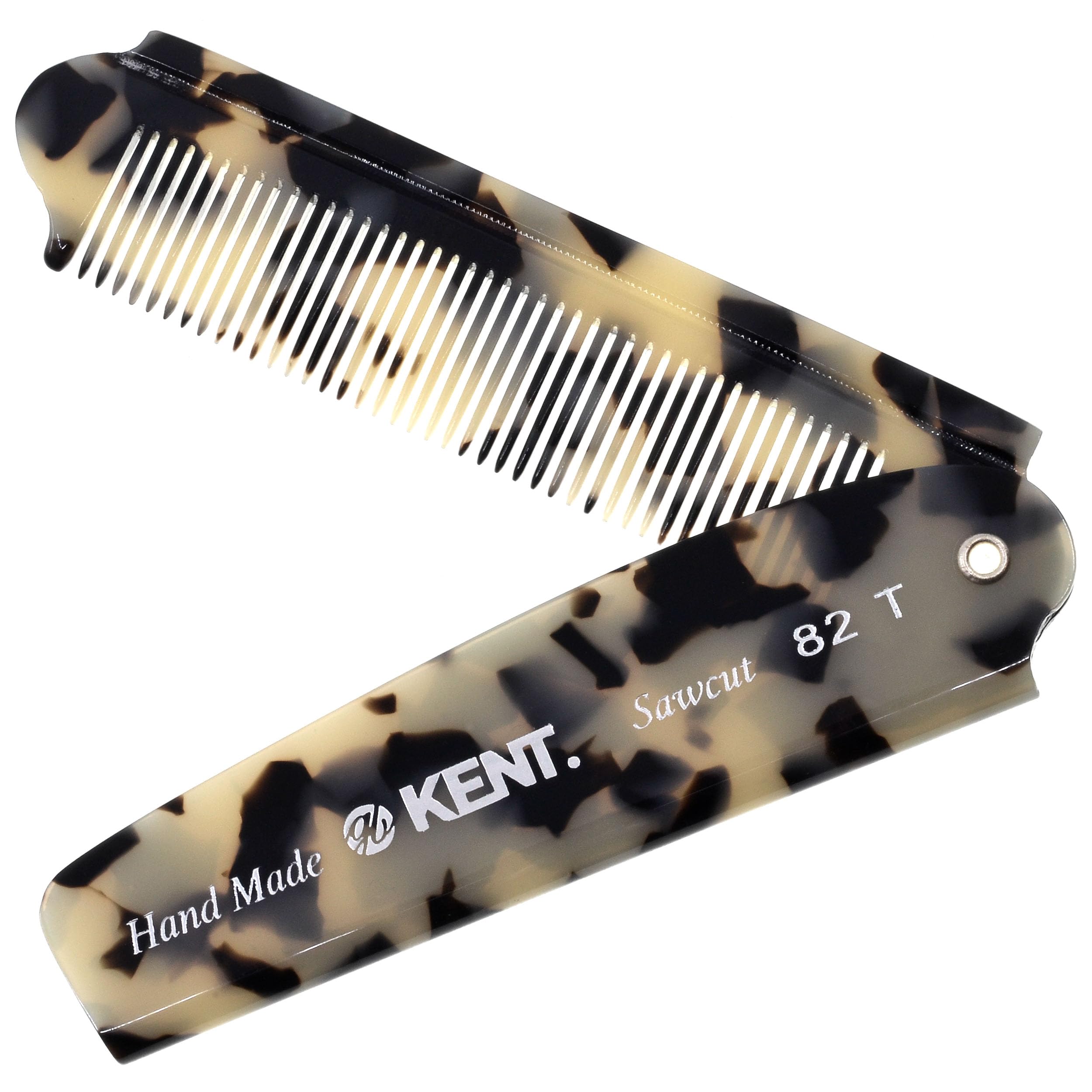 Kent 82T TW Handmade Folding Pocket Comb for Men, Fine Tooth Hair Comb Straightener for Everyday Grooming Styling Hair, Beard or Mustache, Use Dry or with Balms, Saw Cut Hand Polished, Made in England