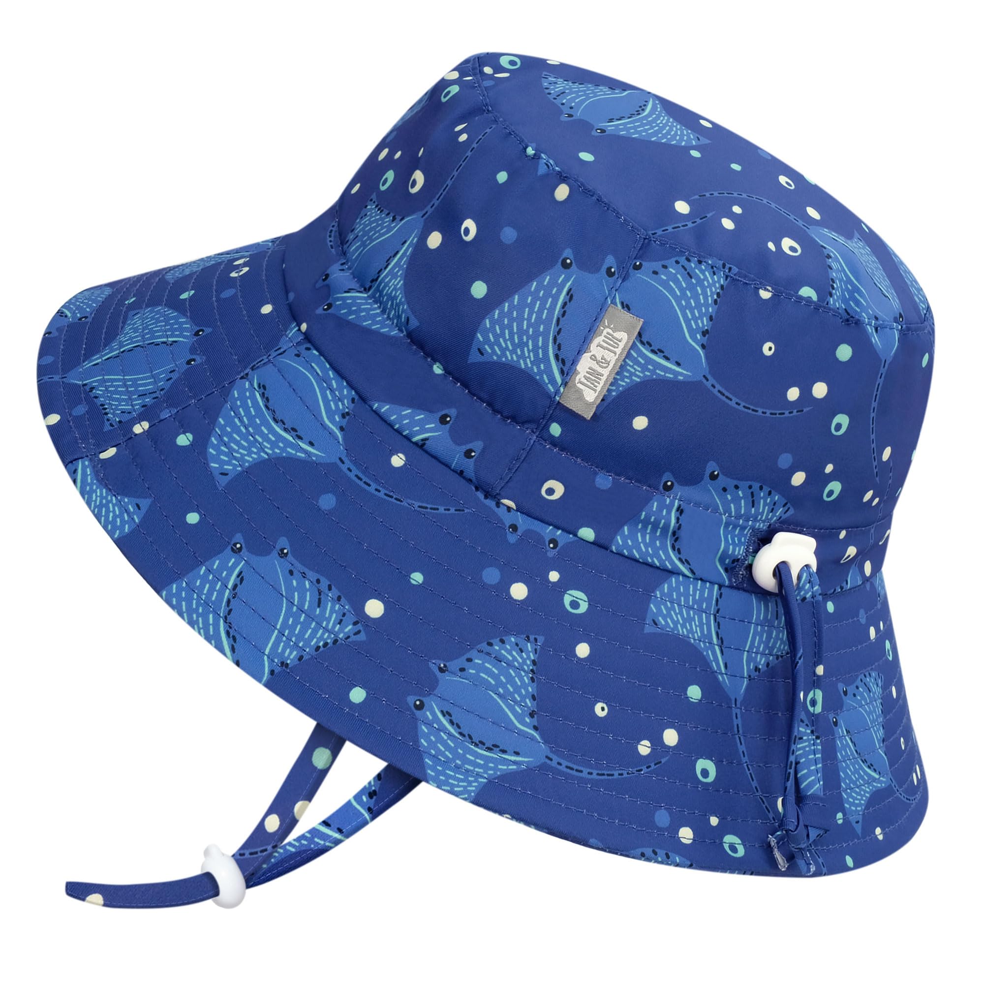 JAN & JUL Boys' Quick Dry Bucket Hat for Swimming, Foldable Beach Hat for Toddlers and Kids (L: 2-5 Years, Manta Ray)