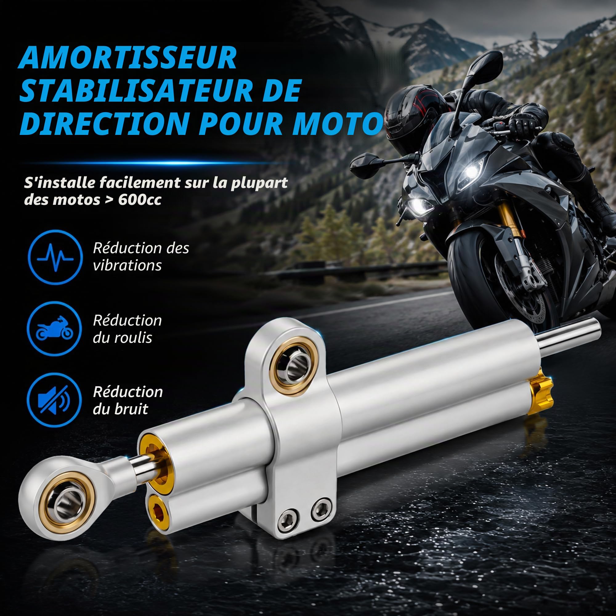 Stabilisateur d'amortisseur de direction de moto Stabilisateurs réglables universels de moto pour ADV R6 Z1000 Z900 R1 6 CBR600 1000 GSX-R1000 ZX-10R R1250GS Scooter