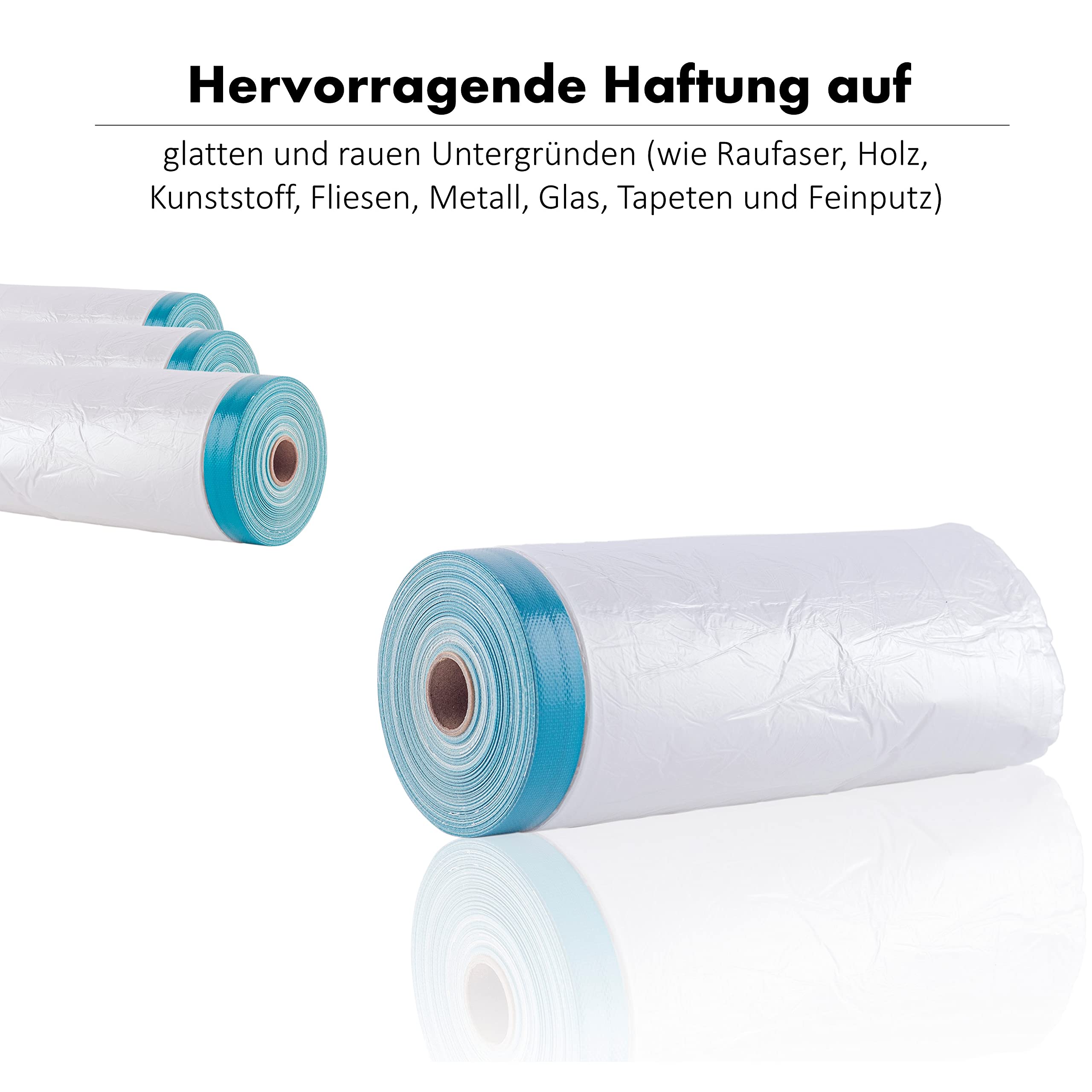 9 Rollen Gewebe-Masker 1100mm x 20m mit Abklebeband für Innen- & Außenbereich UV-beständig - Profi Maler-Krepp Abdeckfolie (10my Folie) mit Klebeband stark - Abdeckplane für Malerarbeiten