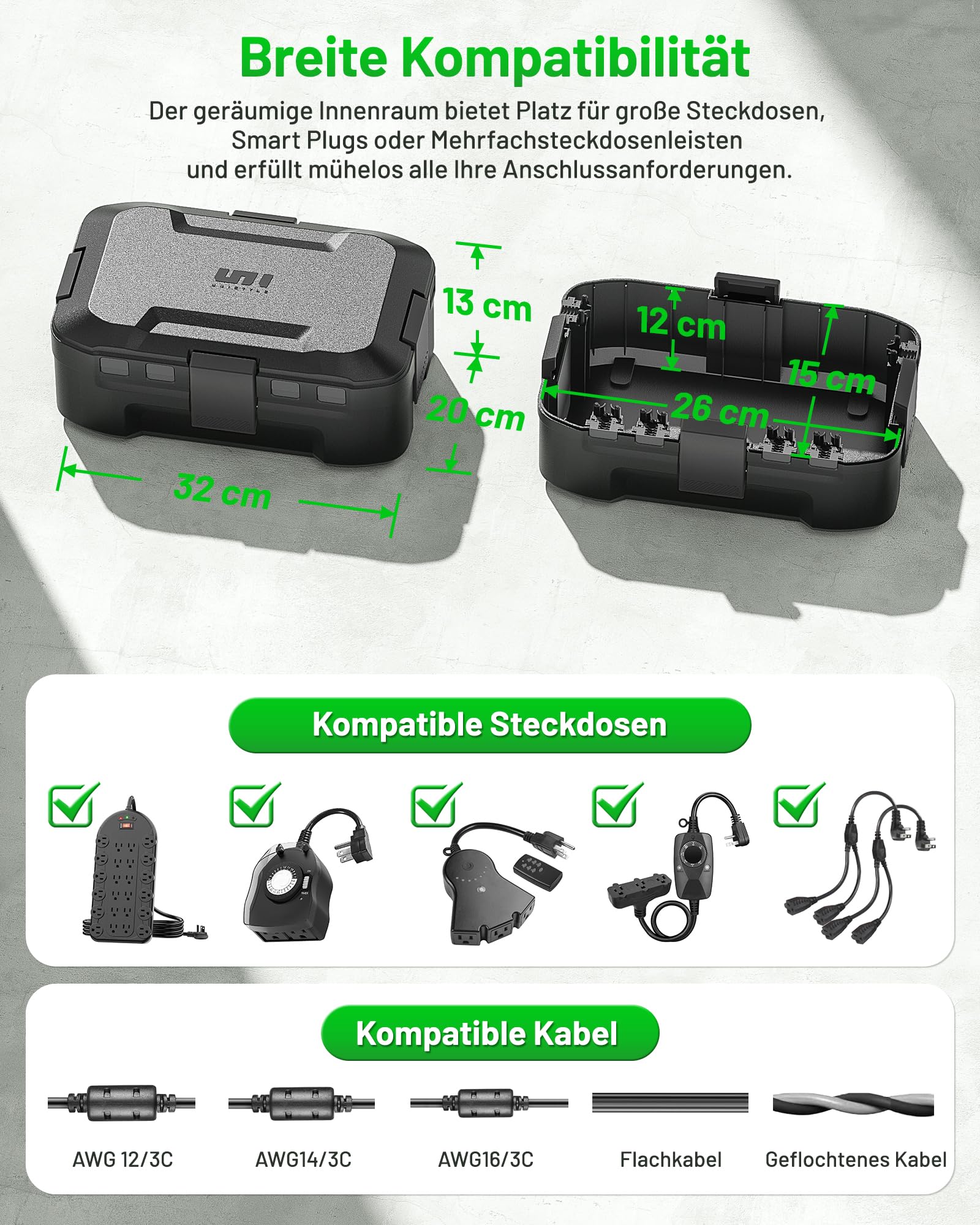 Boitier Etanche, IP55 Medium Boîtes à Bornes électriques, Boite Etanche Electrique Exterieur, Idéal Pour Protéger les Multiprises, Lumières de Noël, Dimensions intérieures = 26 cm x 15 cm x 12 cm