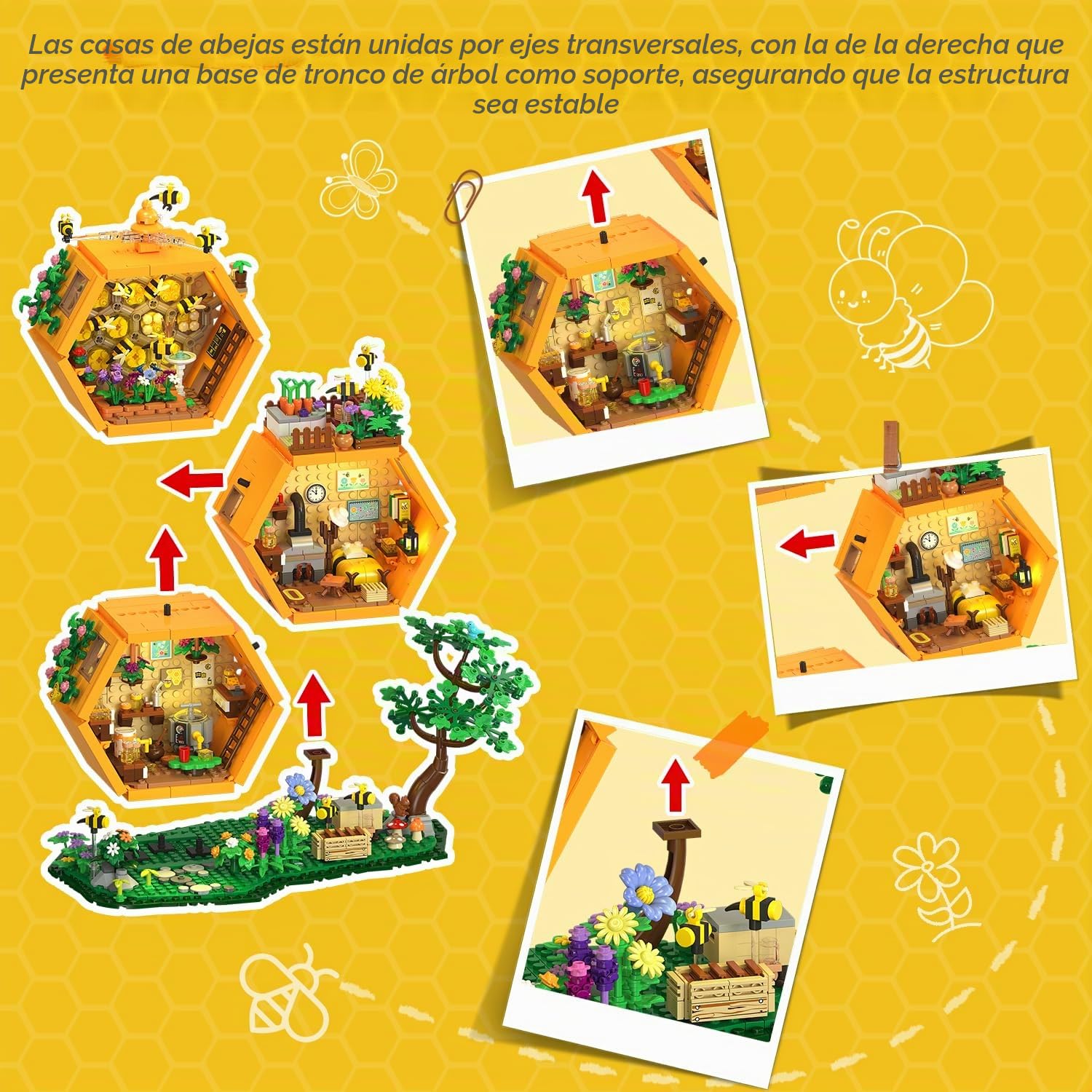 INSOON Set de Construcción Casa Granja de Abejas con Luz para Adultos | Juguete de Bloques de Cabaña de Miel con Flores, Kit de Maqueta de Casa Árbol para del Hogar, Regalo para Niñas de 12+