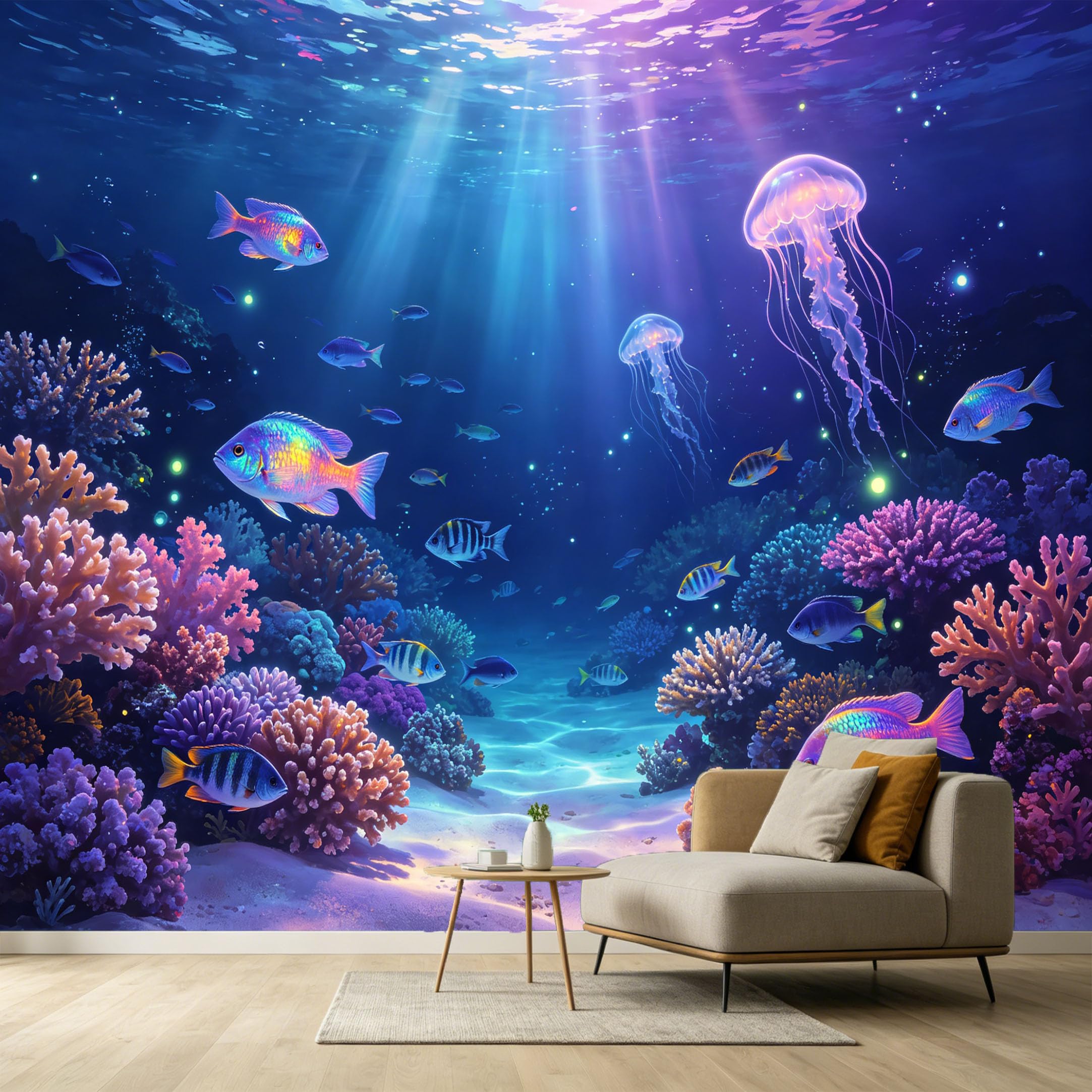 Custom Size Wall Murals Ocean Marine Tropical Coral Reef Jellyfish 3D SelfAdhesive Wall Fabric Removable Large Wallpaper for Photo Living Room