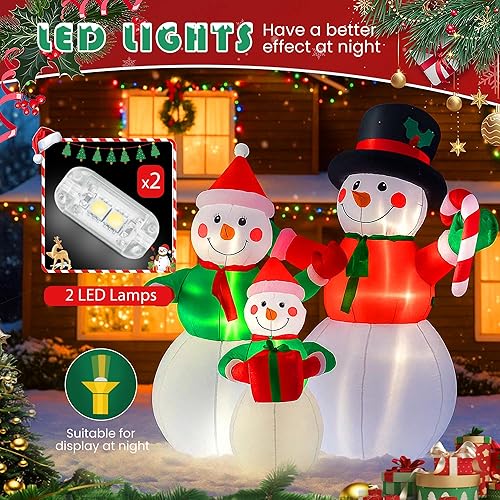Vista 18 de VIVOHOME 6FT Christmas Inflatable Outdoor Decoration, Snowman in Vest, Navidad Blow Up Yard Decor with Built-in LED Light for Lawn, Garden, Party