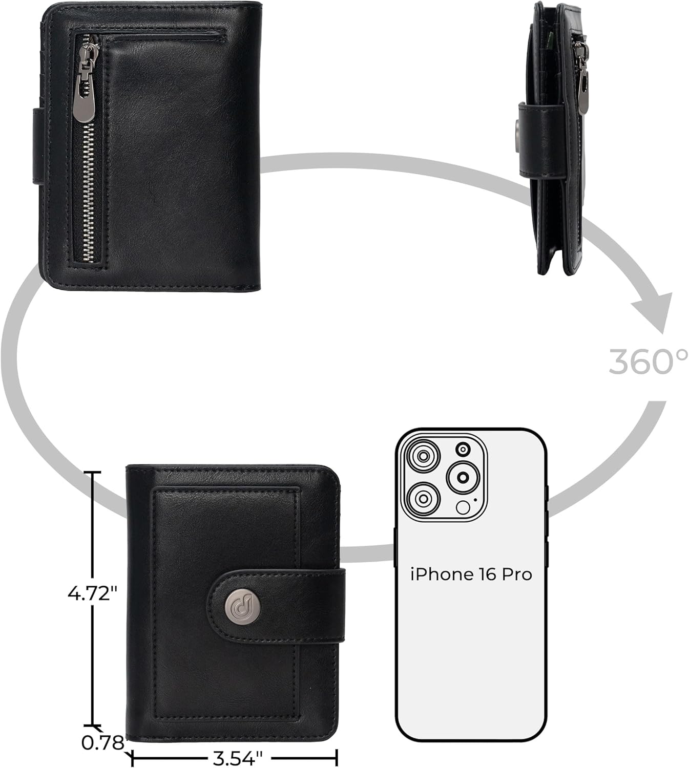 Small Wallet for Women RFID Blocking Card Holder Bifold Compact with ID Window, Outside Card Slot & Zipper Coin Pocket (Black) - Image 4