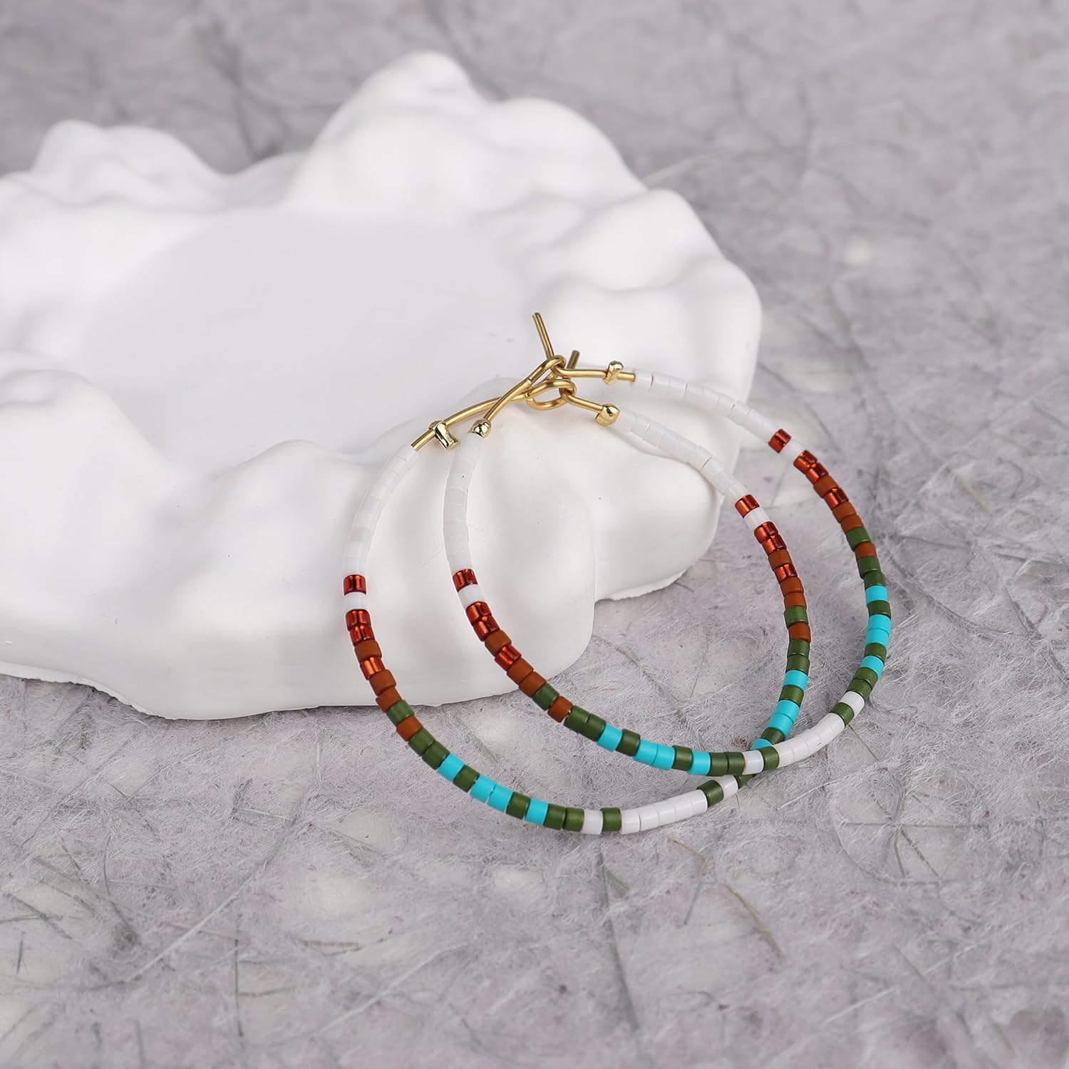 Sonatomber Handmade Boho Colorful Beaded Large Gold Hoop Earrings for Women, Bohemian Seed Beads Circle Hoops Cartilage Hypoallergenic Holiday Prom Jewelry Gift - Image 7