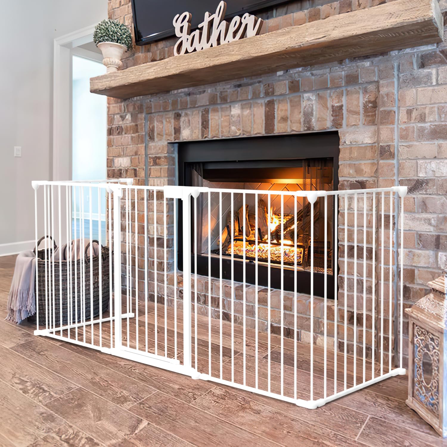Tubiaz Cancelletto per Bambini, 310 cm, 5 elementi, in metallo,Cancelletto per bambini e cani domestici, cancello per scale, cancelletto di protezione del forno, bianco
