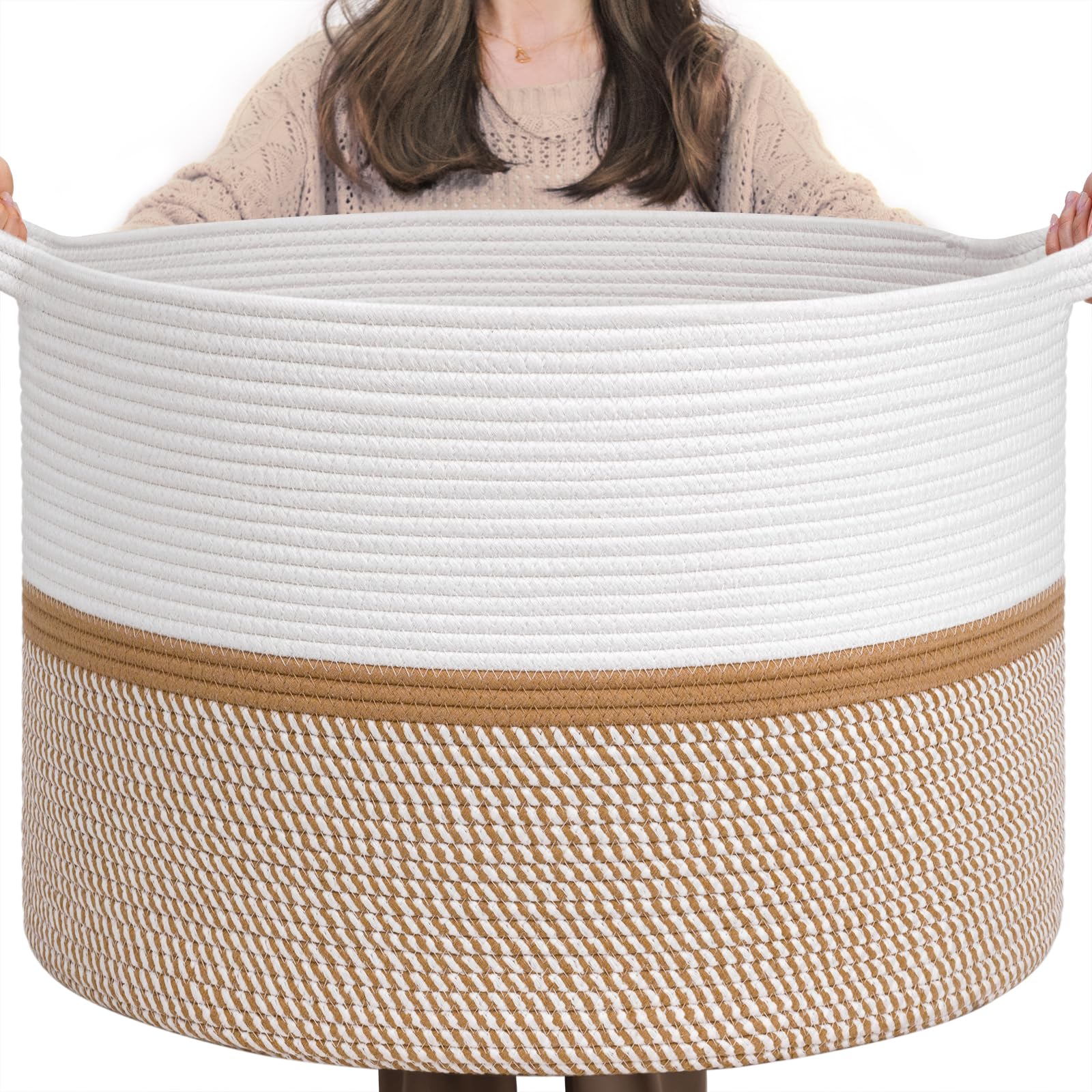 CHICVITA XXL Extra Large Blanket Basket Cotton Rope Storage Basket for Organizing Home Decor Woven Baskets for Laundry