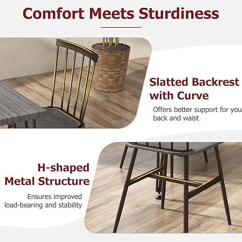 Miniatura 4 de Tangkula Juego de 4 mesas de comedor para 4, mesa de cocina y sillas con marco de metal, pies giratorios de 360, juego de mesa de comedor que ahorra