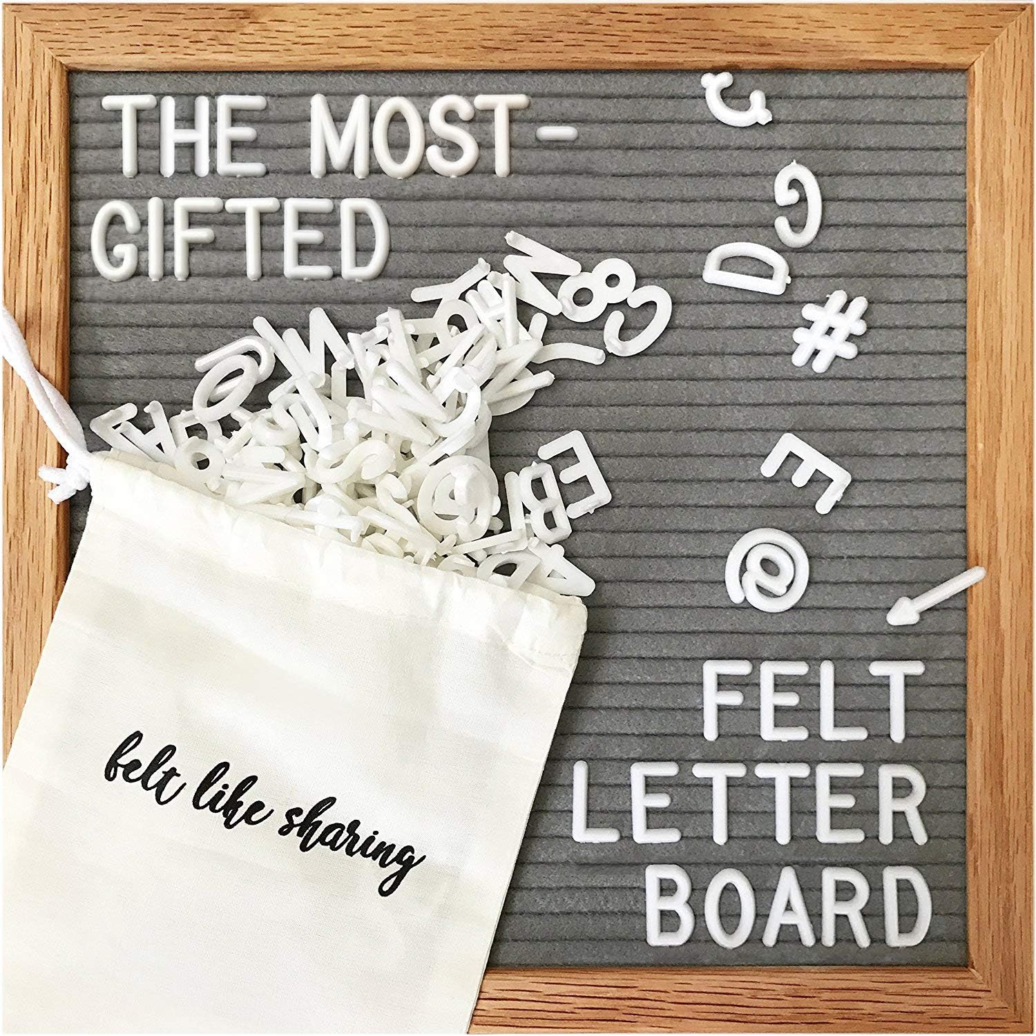 Felt Letter Board, 10x10in Changeable Letter Board with Letters White 300 Piece - Felt Message Board, Oak Frame Wooden Letter Board for Baby Announcements, Milestones, Office Decor & More (Gray) : Office Products