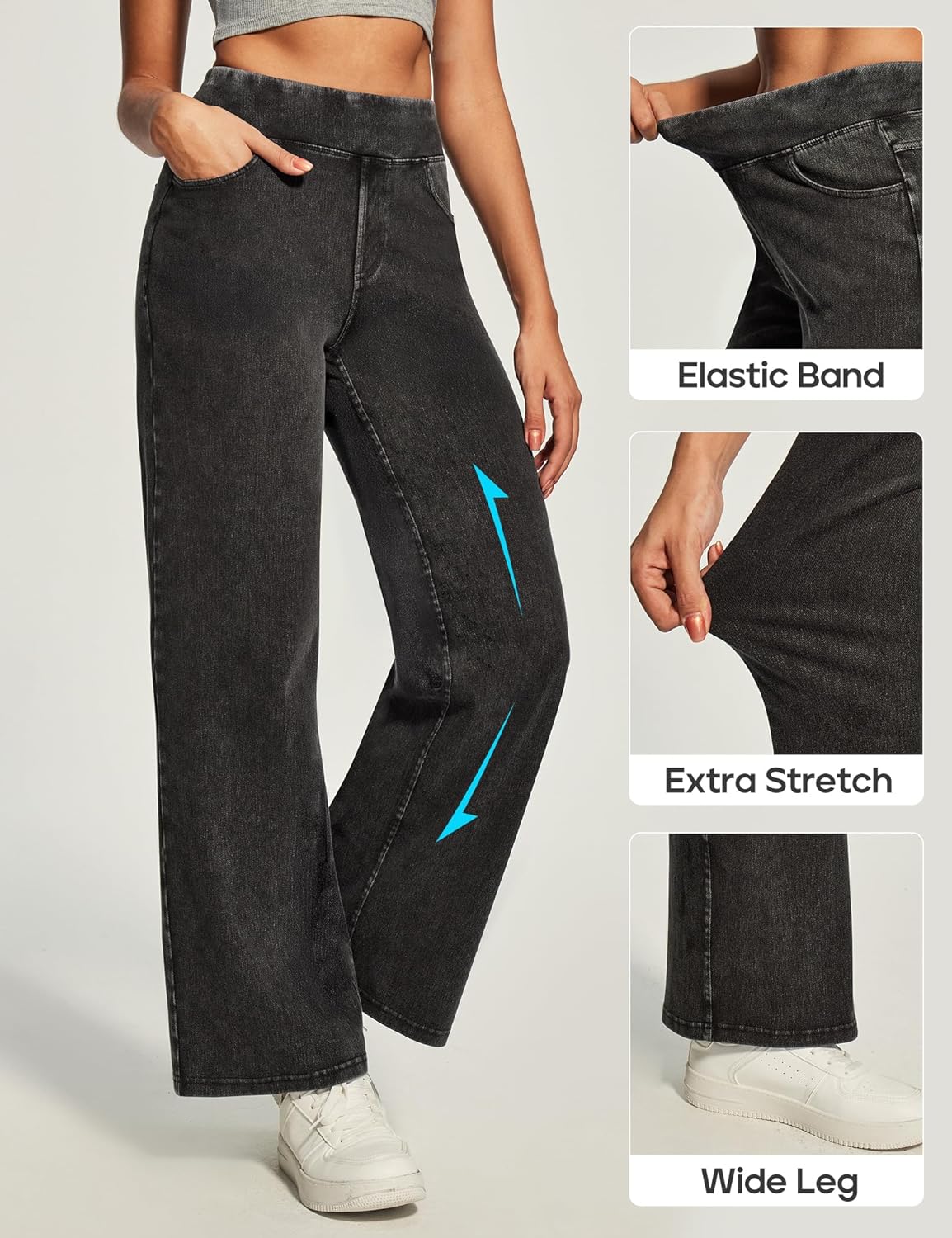 Heathyoga Wide Leg Jeans Woman High Waist Pull On Baggy Jeans for Women Stretchy Jean Pants Straight Leg Denim Pants - Image 3