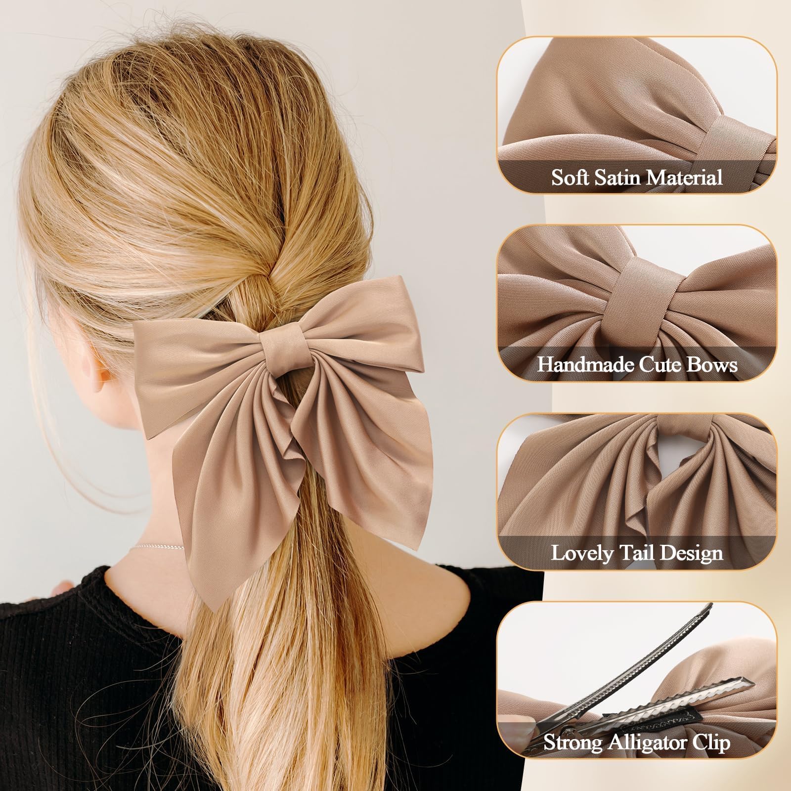 Amazon.com : 6Pcs Hair Bows for Women, Bow Hair Clips, Silky  display picture 3