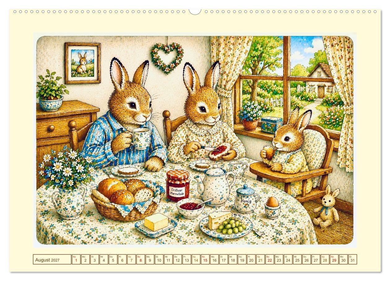 Bei Familie Hase (hochwertiger Premium Wandkalender 2027 DIN A2 quer), Kunstdruck in Hochglanz: Ein Jahr voller Liebe für die ganze Familie (CALVENDO Kunst)