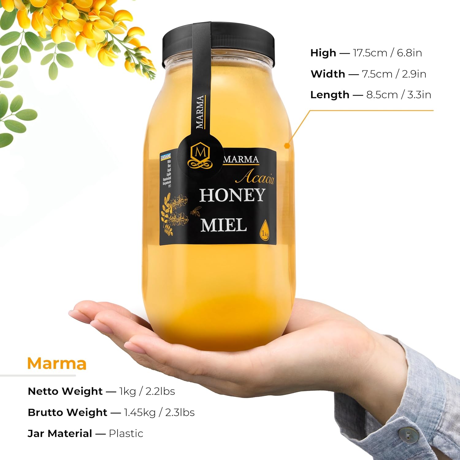 HONIGMA® Marma Acacia Honey | Authentic Raw Honey from Ukraine | 100% Pure & Unpasteurized | 1000g/35.2oz | May Arrive Partially Crystallized | Pack of 1