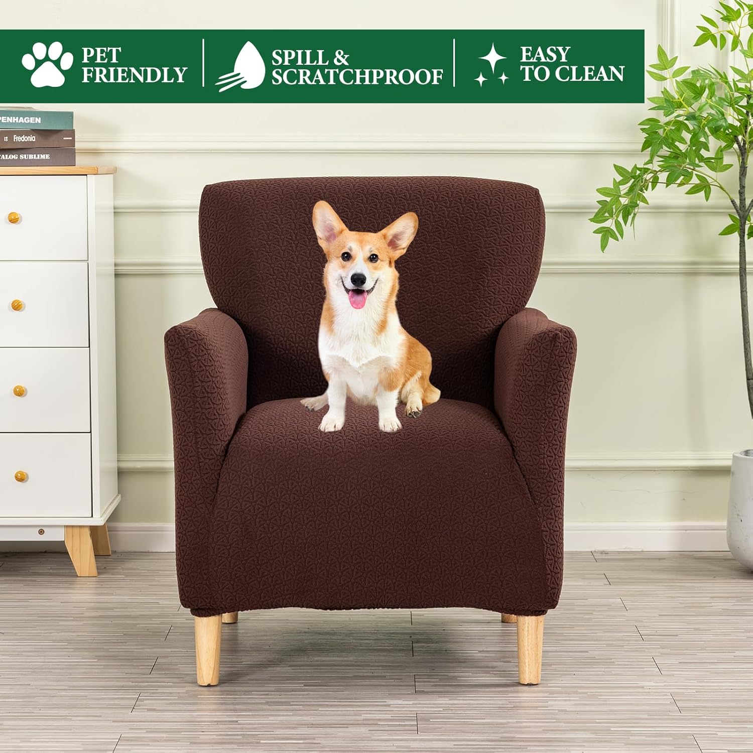 Stretch Chair Covers with Arms Accent Chair Cover Banquet Armchair Slipcover Ice Patterned Jacquard Chair Covers for Living Room Bedroom Furniture Protector(Coffee,2PCS)