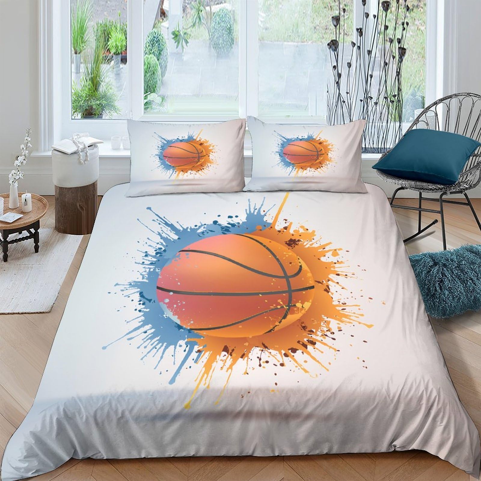 Ctjqhvkz Style-10 3D Printed Basketball Splash Fitted Sheet Microfiber Breathable Orange Graffiti Bed Cover For Bedroom Dorm Decor Single（135X200cm）