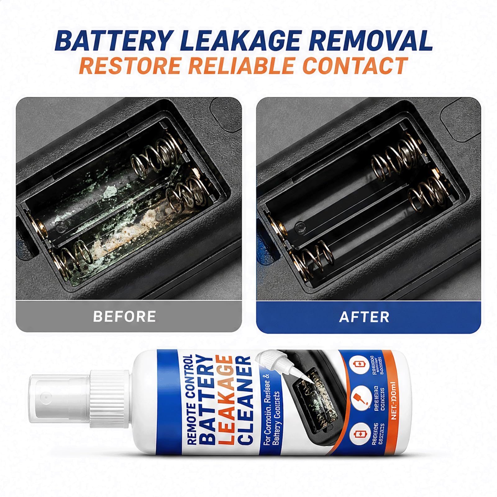 Ferngesteuertes Batterie-Leck-Reiniger-Spray - Batterieklemmenreiniger & Batteriefachreiniger zum Entfernen von Batterie-Lecks, elektronisches Präzisions-Kontaktreiniger-Spray, (5PCS)