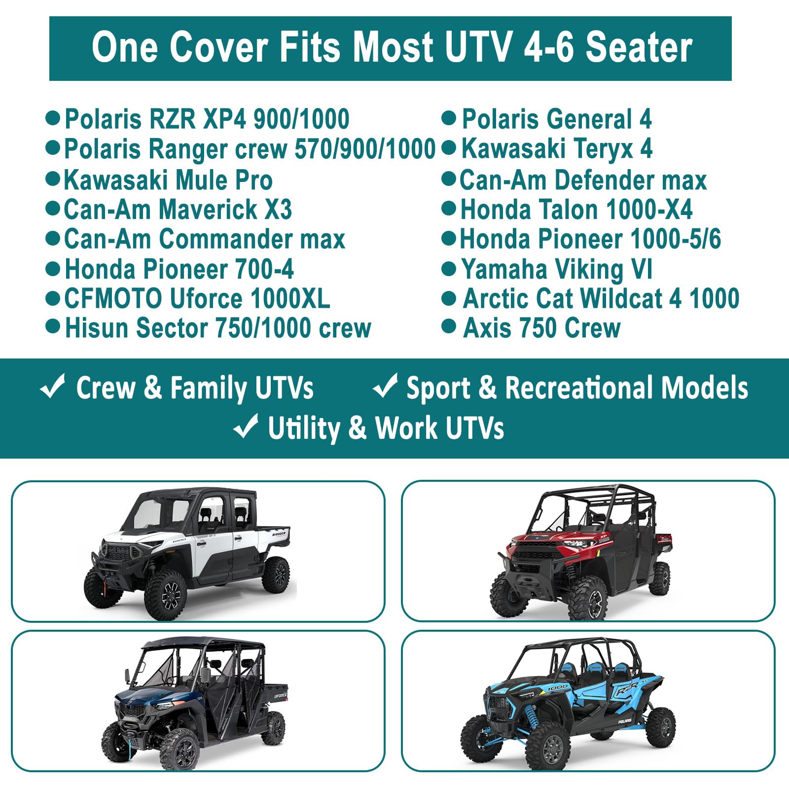 QYMOTO 4–6 Sitzer UTV Abdeckung Wasserdicht 420D Heavy Duty Abdeckung Ranger Zubehör für Polaris RZR General Can-Am Yamaha Kawasaki Honda Mahindra