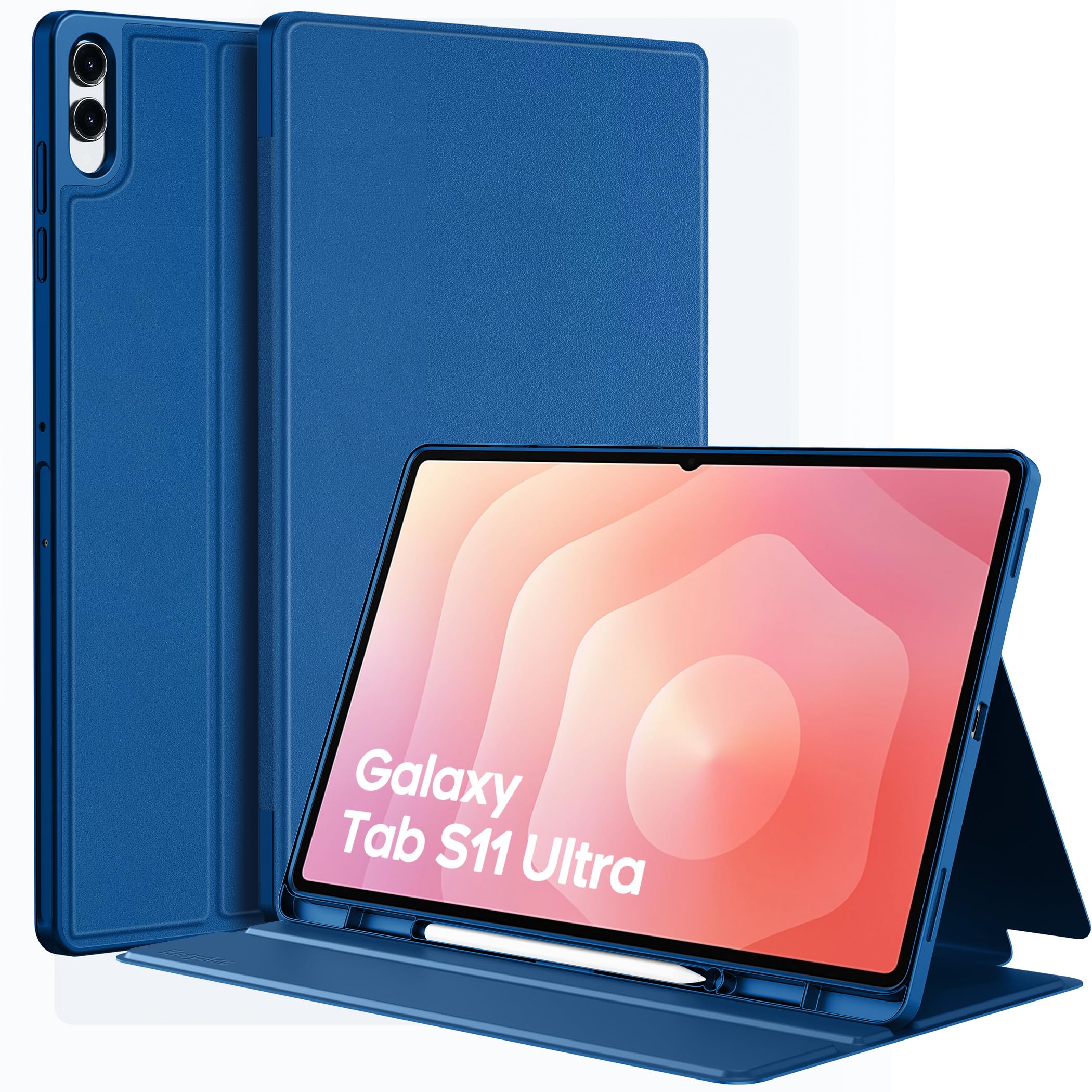 EasyAcc Hülle für Samsung Galaxy Tab S11 Ultra 14,6 Zoll 2025 mit S Pen Halter, Dünn Folio Ständer Tablet Schutzhülle, Multi-Winkel Betrachtung, Meeresblau