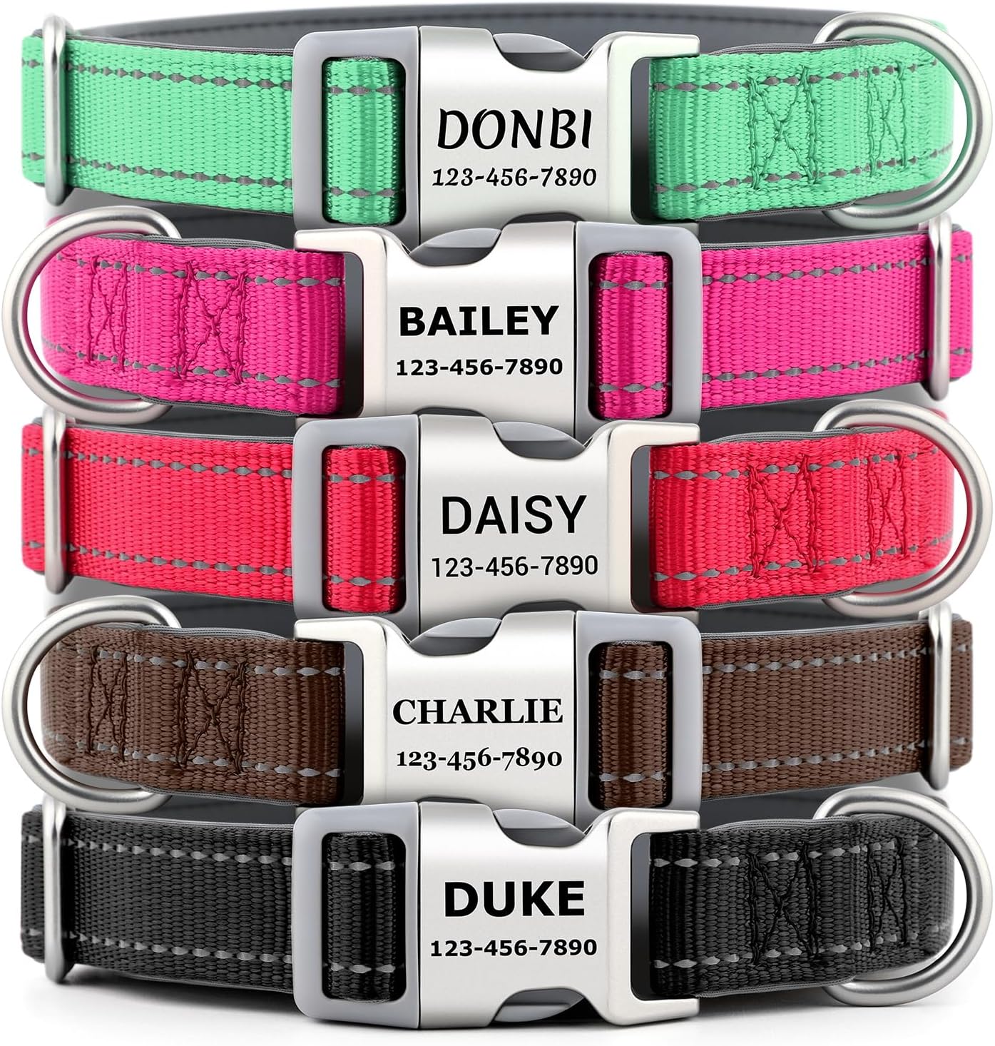 Personalized Dog Collars with Laser Engraved Name & Phone Number – Reflective Nylon Custom Pet Collar, Neoprene Padded, Adjustable for Small Medium Large Dogs with Quick Release Buckle