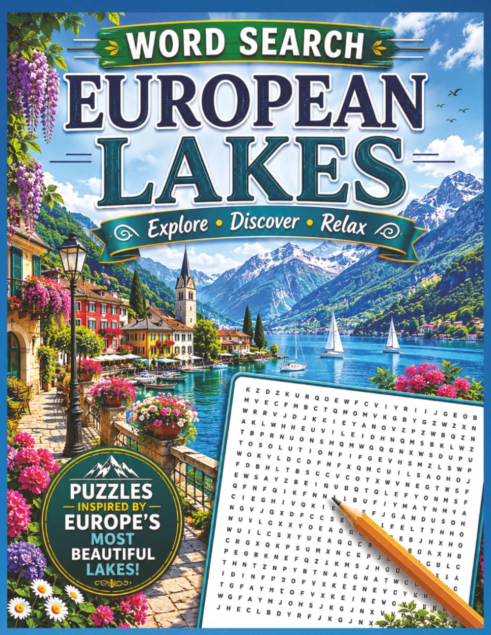 European Lakes Large Print Word Search: Discover Famous Lakes Across Europe