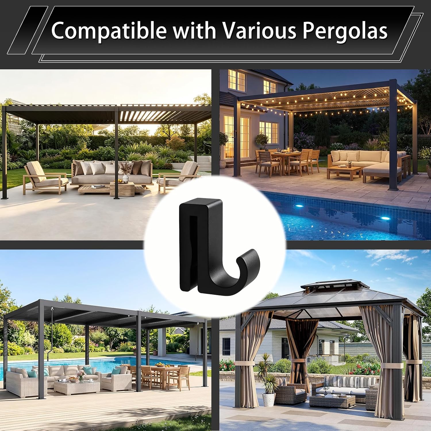 50Pcs U-Shaped String Light Clips for Mirador Pergola, No Drill Surface Safe