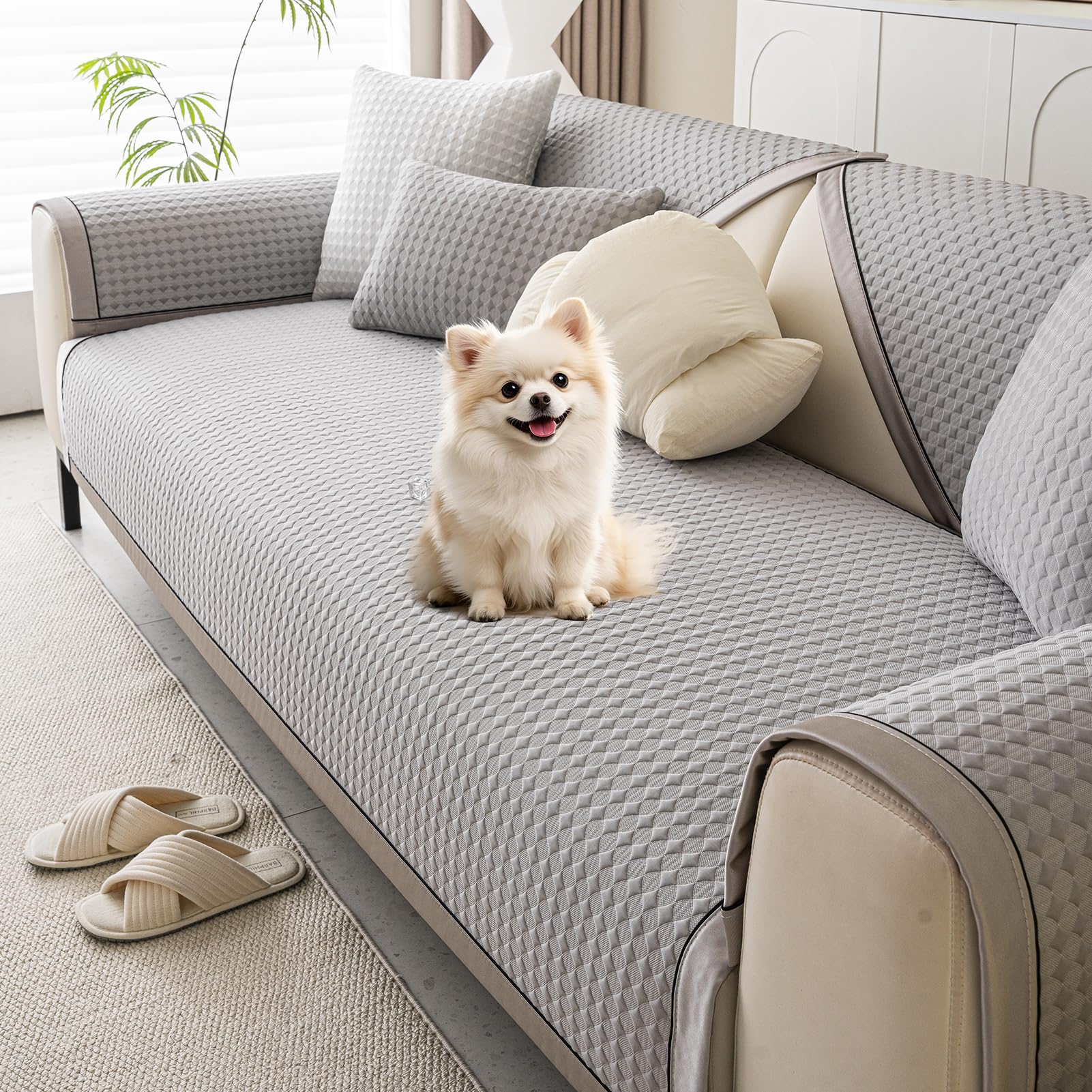 BXFUL New Cooling Ice Silk Sofa Cover Washable - Summer Universal Sofa Cushion Cover, Non-Slip 1 2 3 Seater Couch Cover for Sectional Sofa, Sofa Slipcover L Shape Furniture Protector (Grey,90x240cm)