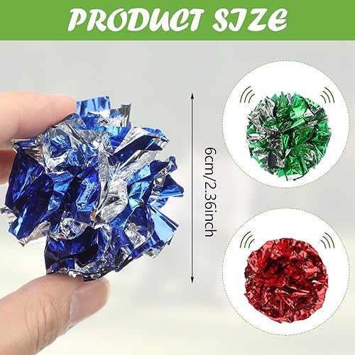 Miniatura 3 de Silkfly Pelotas arrugadas de película de poliéster, 15 unidades, juguetes para gatos, bola interactiva arrugada de 2.36 pulgadas, bolas coloridas,