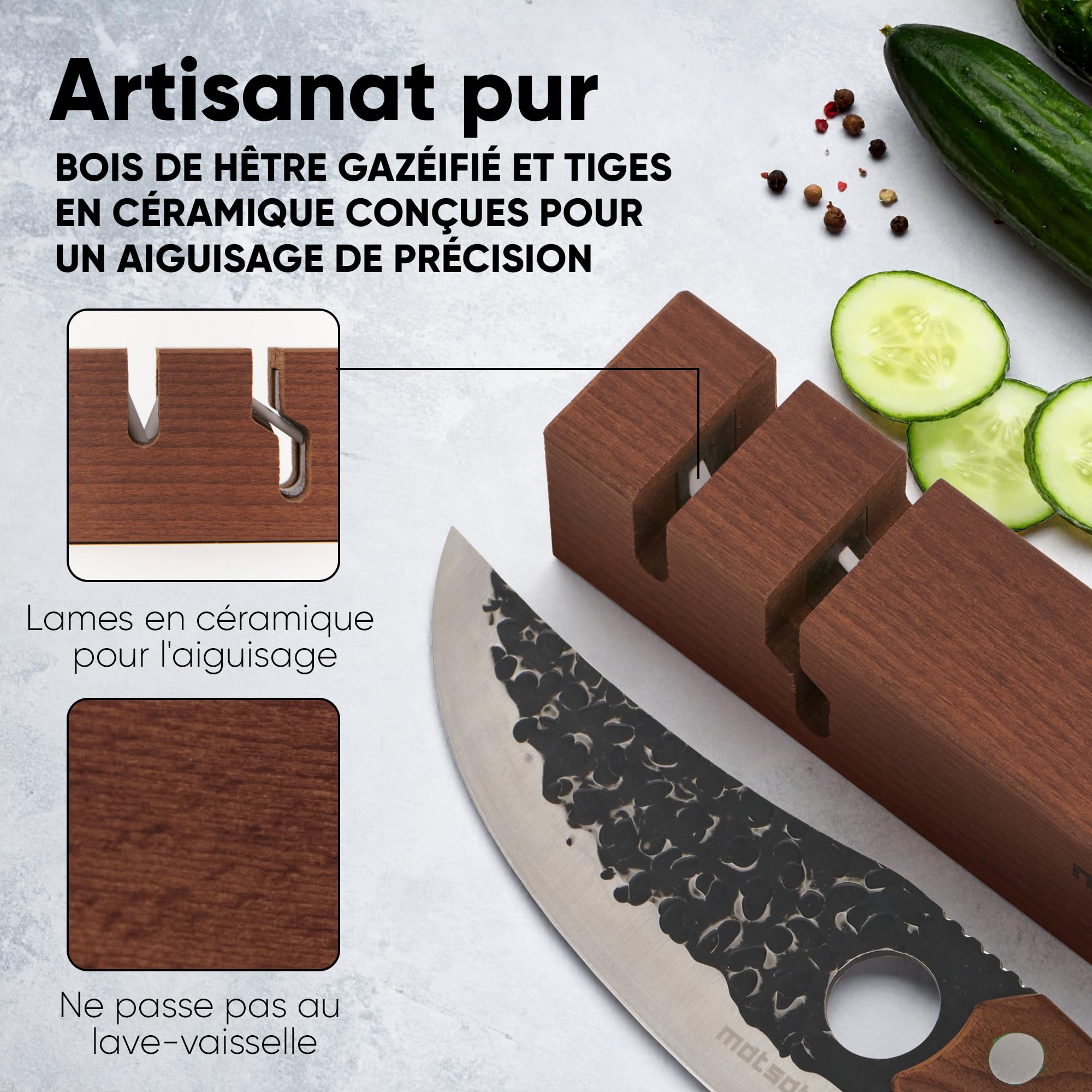 Matsato Aiguiseur Couteaux & Ciseaux – Affûteur de Couteaux Manuel 2-en-1, Aiguiseur pour Couteaux de Cuisine, Base Antidérapante