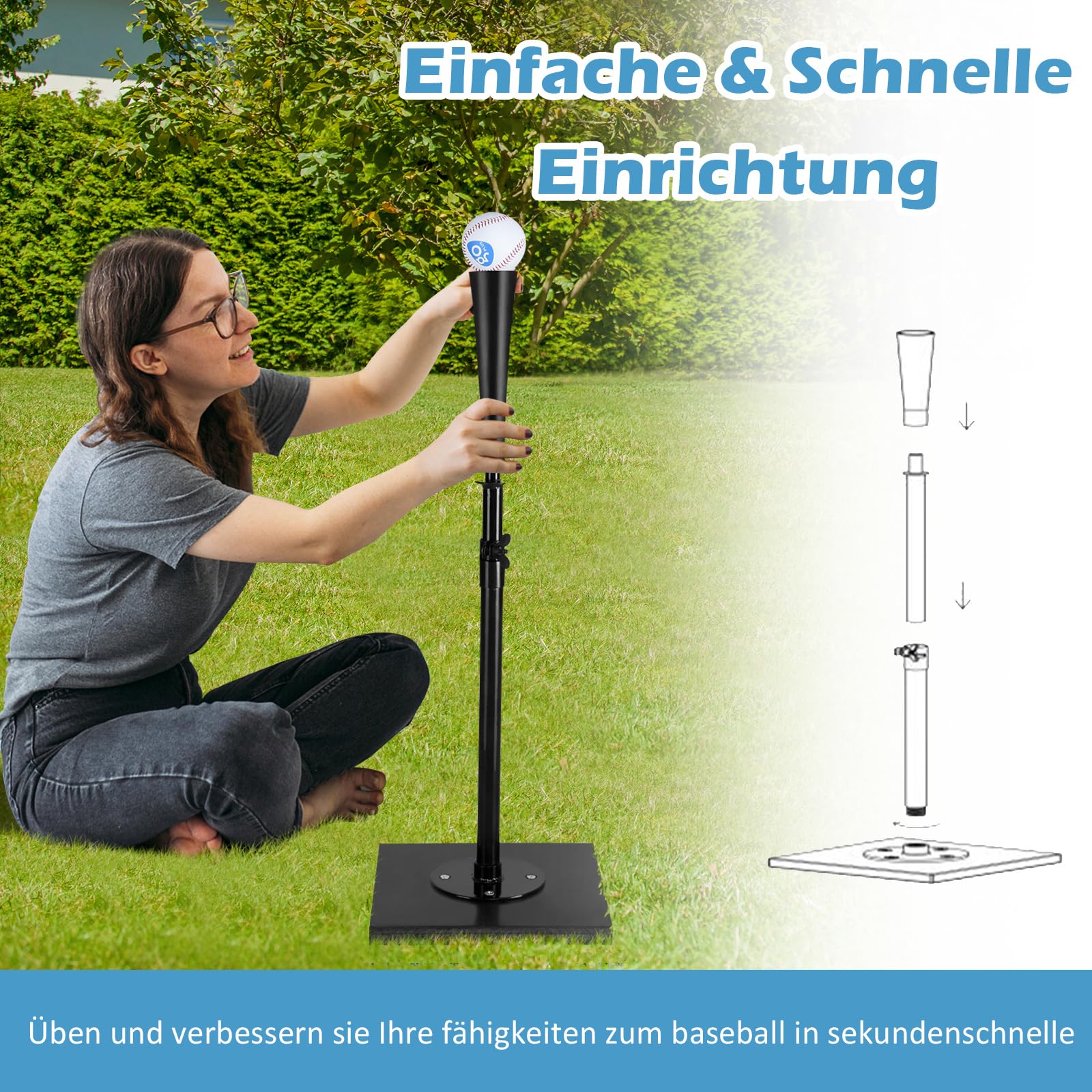 GYMAX Batting Tee höhenverstellbar, Schlaghilfe mit Gummideckel & Stabiler PP-Basis, Baseball Schlag T-Stück für Baseball- & Softball-Training
