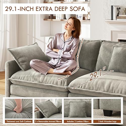 Miniatura 4 de WorthFurni Sofá Seccional Modular de 111.4", Sofá de Nube en Forma de U con 2 Otomanas Móviles, Cómodo Sofá de Chenille de Asiento Profundo con