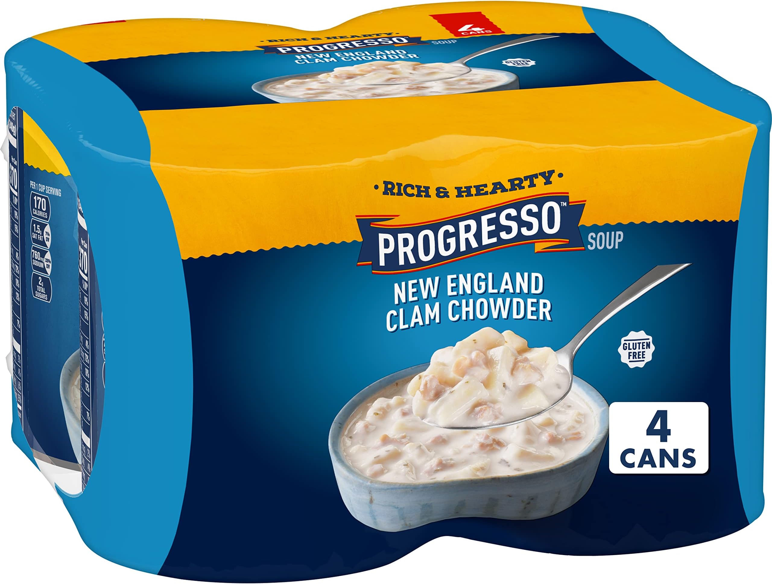Progresso Rich & Hearty, New England Clam Chowder Soup, 18.5 oz., 4 Pack