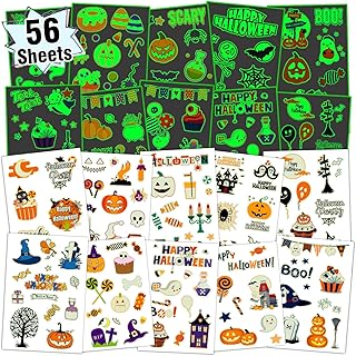 Partywind 56 Sheets (535 Styles) Glow Halloween Temporary Tattoos for Kids Treats, Halloween Party Supplies Decorations Gifts for Boys Girls, Halloween Goodie Bag Stuffers Fillers Games