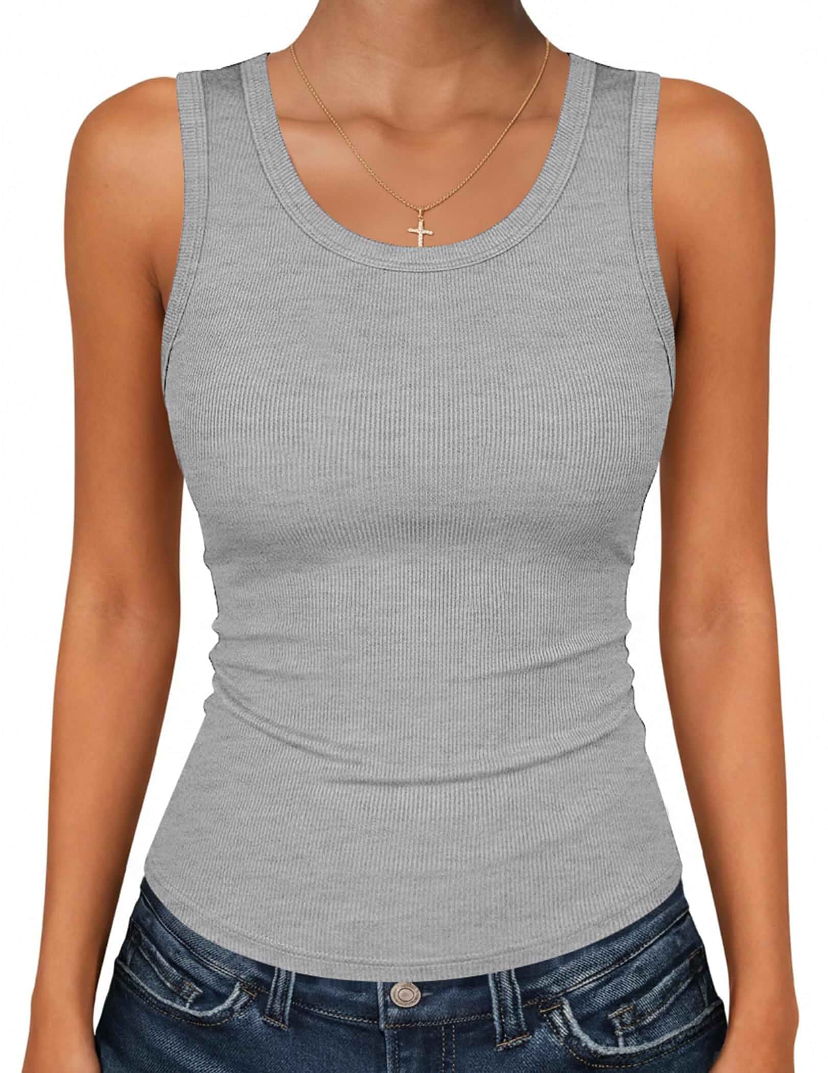Zeagoo Womens Sleeveless Scoop Neck Tank Tops Ribbed Fitted Basic Tops 2026 Racerback Tee Shirts, Slim Wide Strap Tanks, Casual Spring Summer Clothes, Layering Shirt for Work Office, Going Out Outfits