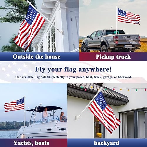 Miniatura 5 de PHITRIC Mástil de bandera blanca de 6 pies, de acero inoxidable giratorio sin enredos, resistente a la intemperie, a prueba de óxido, adecuado para