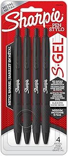 Gel, Gel Pens, Sleek Metal Barrel, Matte Black, Medium Point (0.7mm), Black Ink, 4 Count