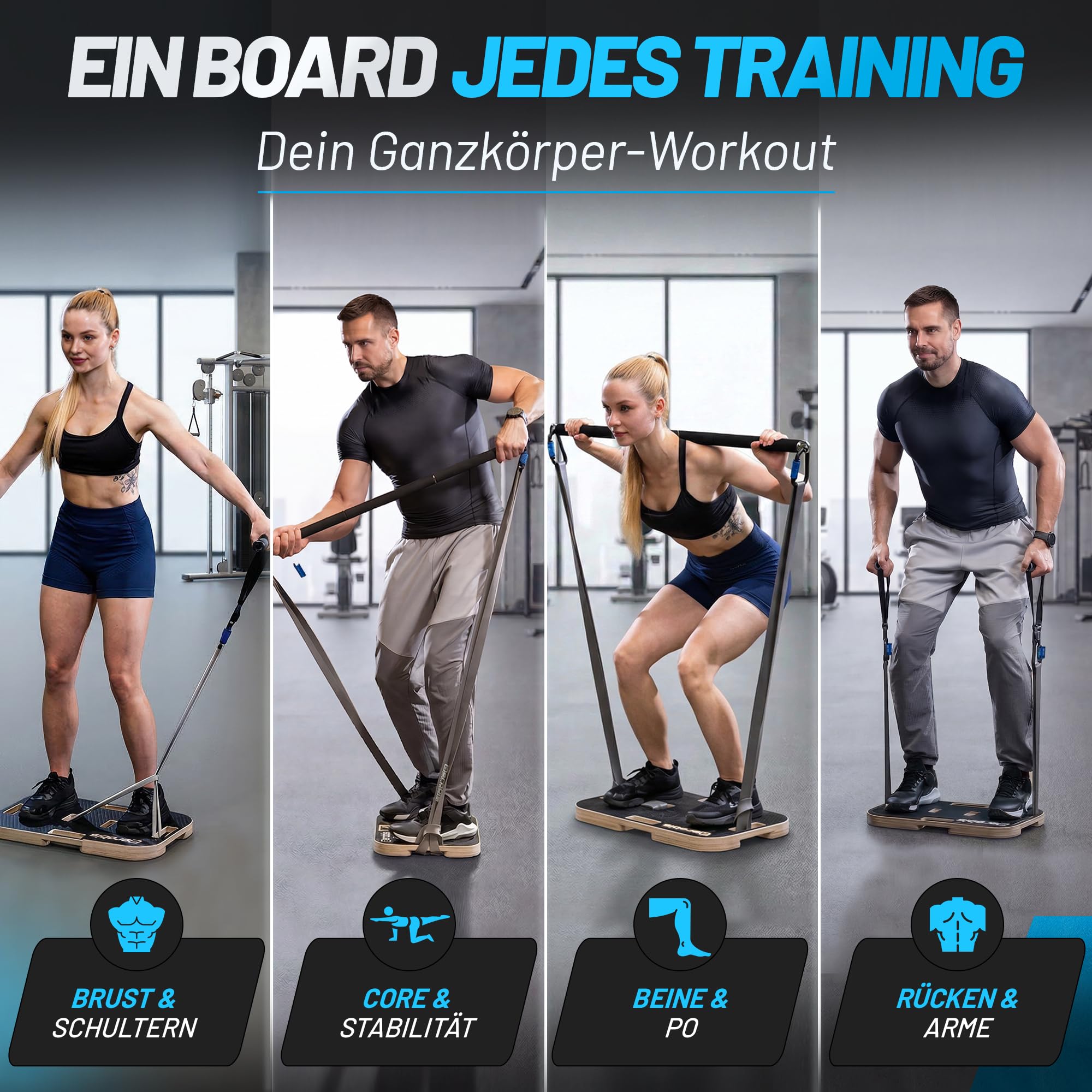 aerobis® Base Board – Trainingsplattform aus Holz für Widerstandstraining – Rutschfeste Fitness-Platte mit Gummifüßen – Kompatibel mit Powerbands & Powrlink – 570x350mm – Belastbar & stabil