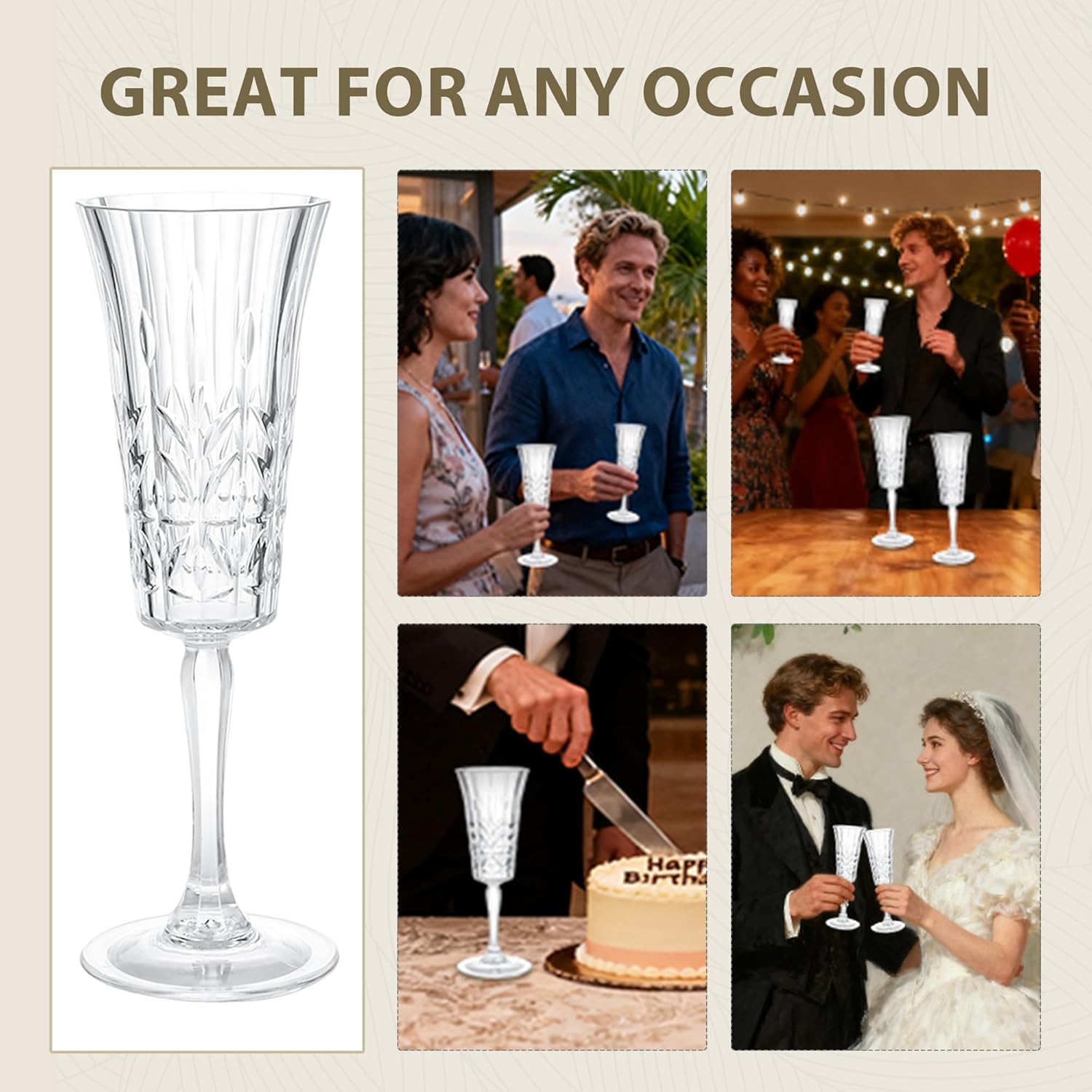 6oz Plastic Champagne Flutes, Unbreakable Champagne Glasses Shatterproof Reusable Mimosa Prosecco Wine Stemware for Wedding Toasting Bachelorette Party Holidays (Set of 24, Clear) - Image 6