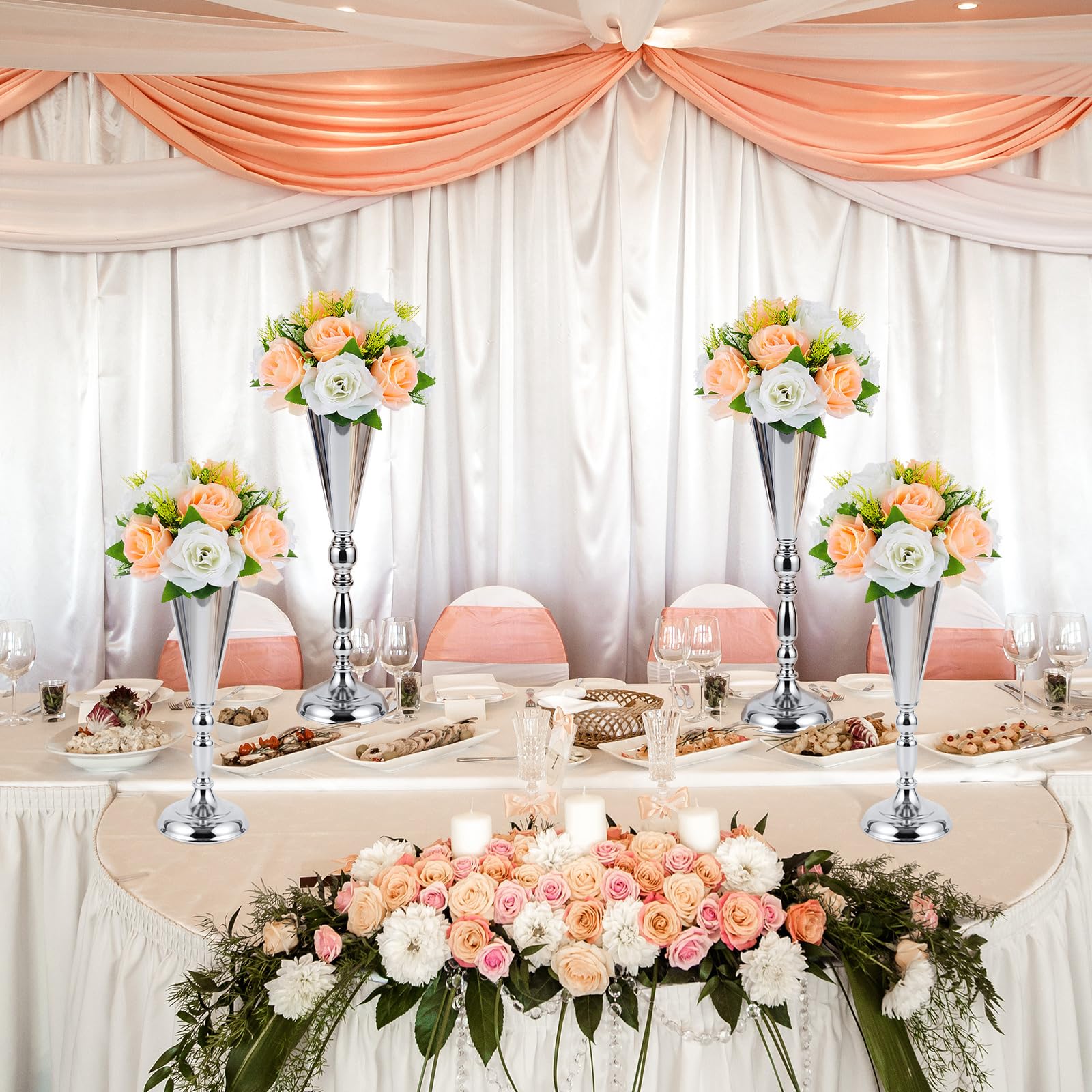 Boao 12 Stück hohe Vasen für Tafelaufsätze, 3 Größen, Metall-Blumenständer für Hochzeit, elegante Trompetenförmige Vasen für Tisch, Weihnachten, Geburtstag, Party-Dekorationen, einfach zu montieren