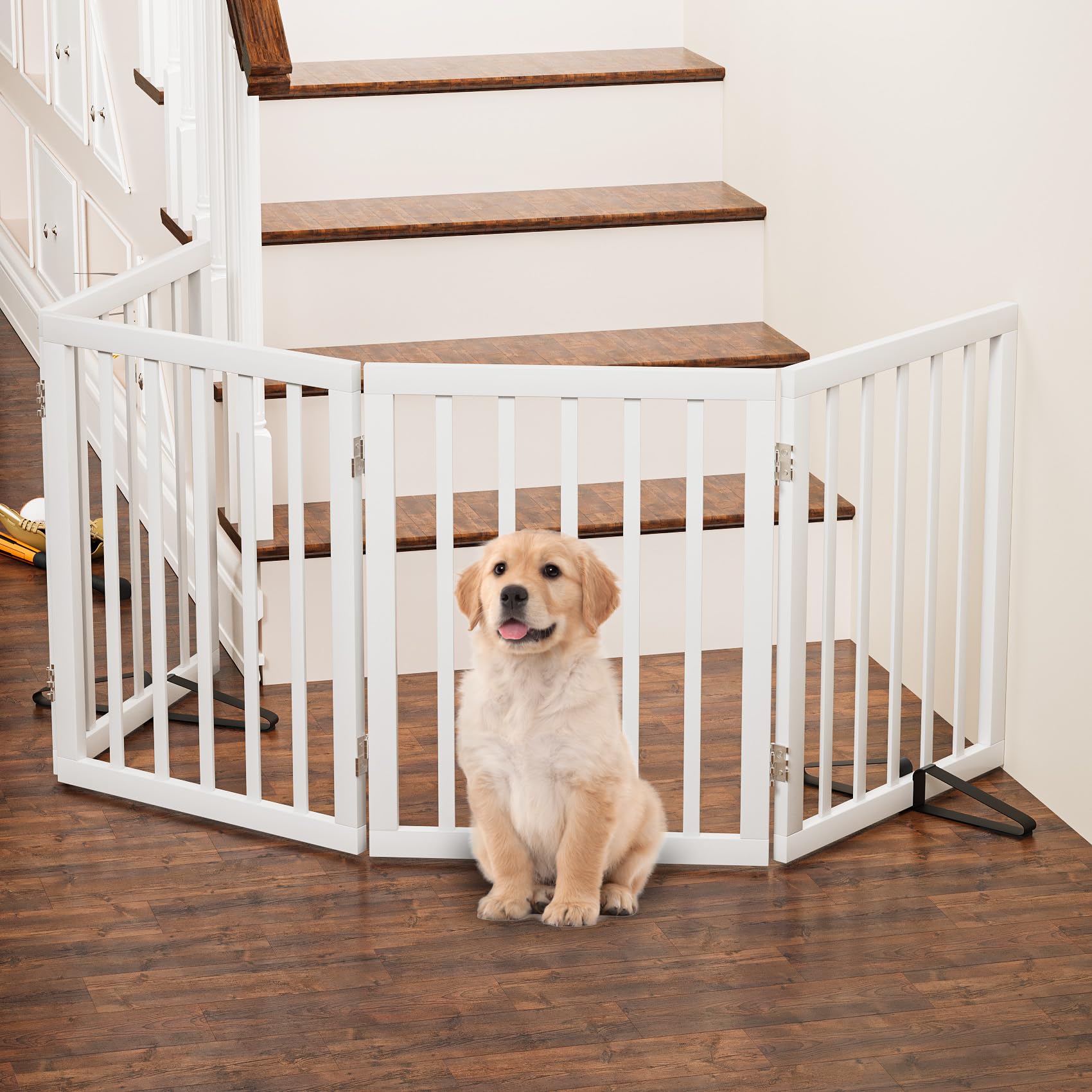 Puerta independiente para perros, puertas plegables de bambú para mascotas, para puertas, pasillo, dormitorio, puerta retráctil para perros pequeños y medianos, puerta para cachorros con pies de