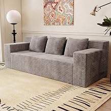 Majnesvon 71" Small Boneless Couch, Corduroy 3 Seater Couch for Living Room with 3 Pillows & Armrests, Deep Seat Sofa for Small Spaces, Apartment Antique Camel | Small Boneless Couch