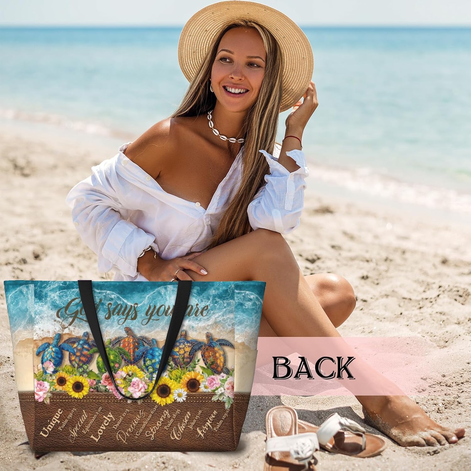 Beach Bags Tote Bag for Women Waterproof Sandproof Large Travel Beach Bag with Zipper Packable Gifts for Women Vaction
