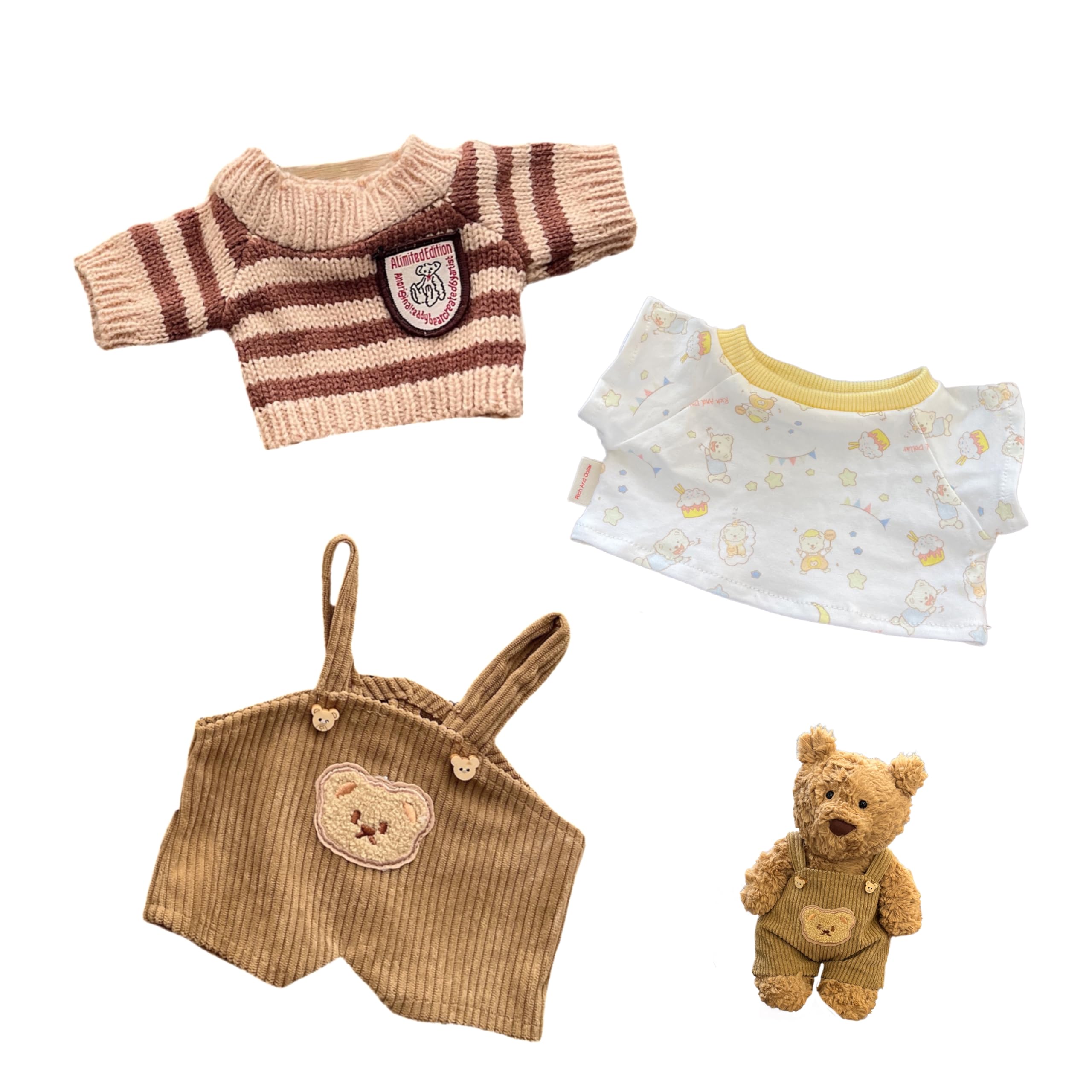 LICHADUOLE 14-16Inch Teddy Bear Clothes, Stuffed Animal Outfits Fits,Clothes for Lion and Bumbly Bear,Without Doll Clothes only .(3pc Includes 1 Doll T Shirt,1 Striped Sweater,1 Jumpsuit )