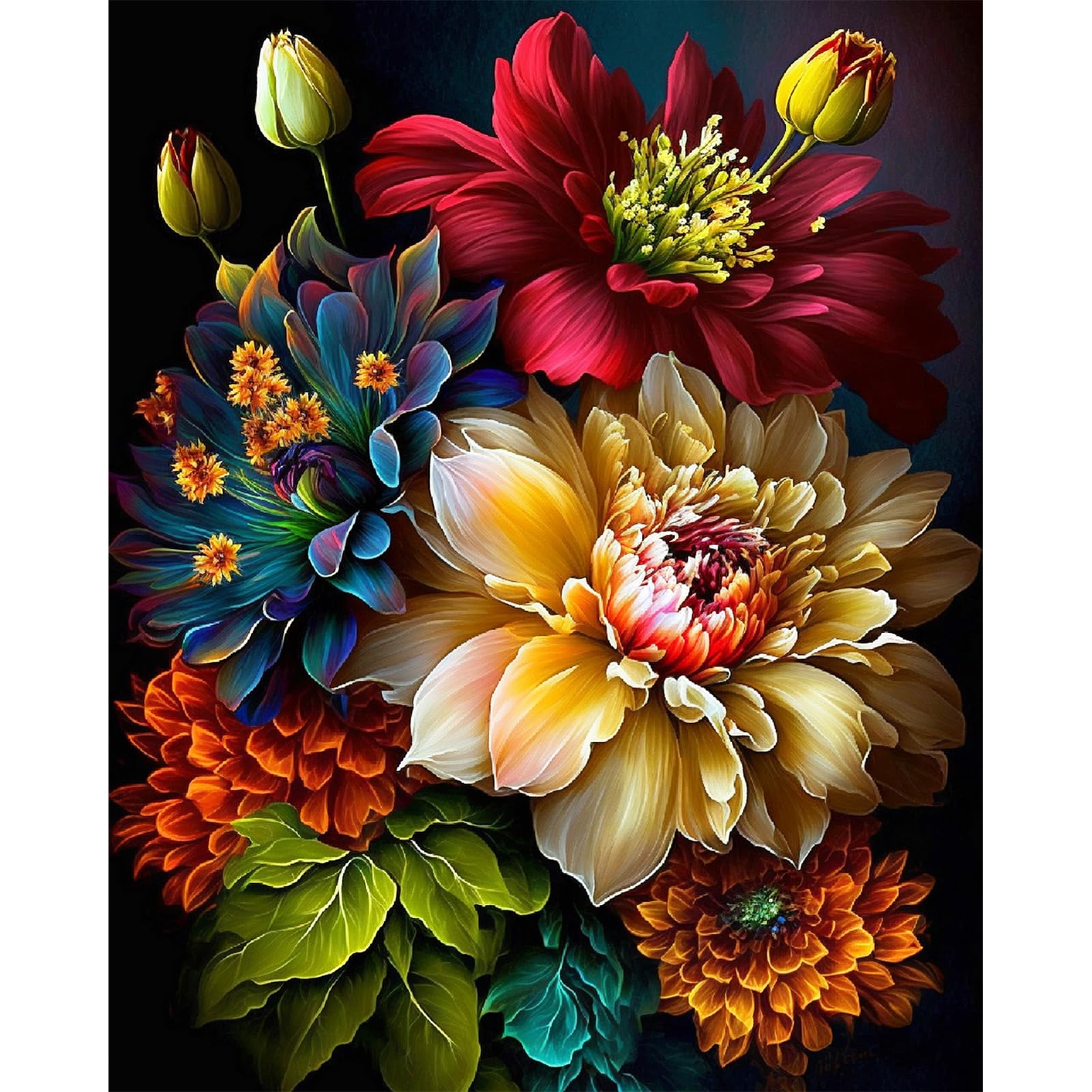 JATOK Paint by Numbers for Adults, Painting Kits for Beginners - Colour Rolled Canvas, Easy DIY Art for Home Decor, Stress Relief Gift (Flower, 16x20 Inch Unframed)