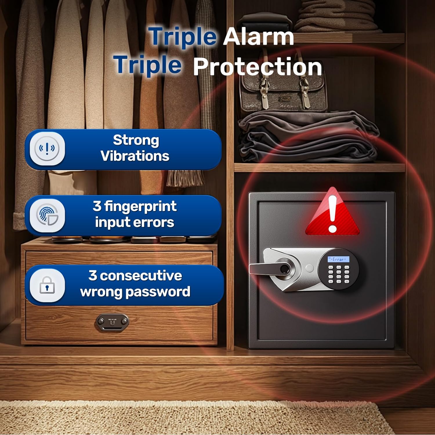 BlackSmith Biometric Handgun Safe 1.8 Cub Home Safe Quick Access Fingerprint Security Lock Box for Money Firearm Valuables with Dual Alarm System Fireproof Bag and Removable Shelf, Black