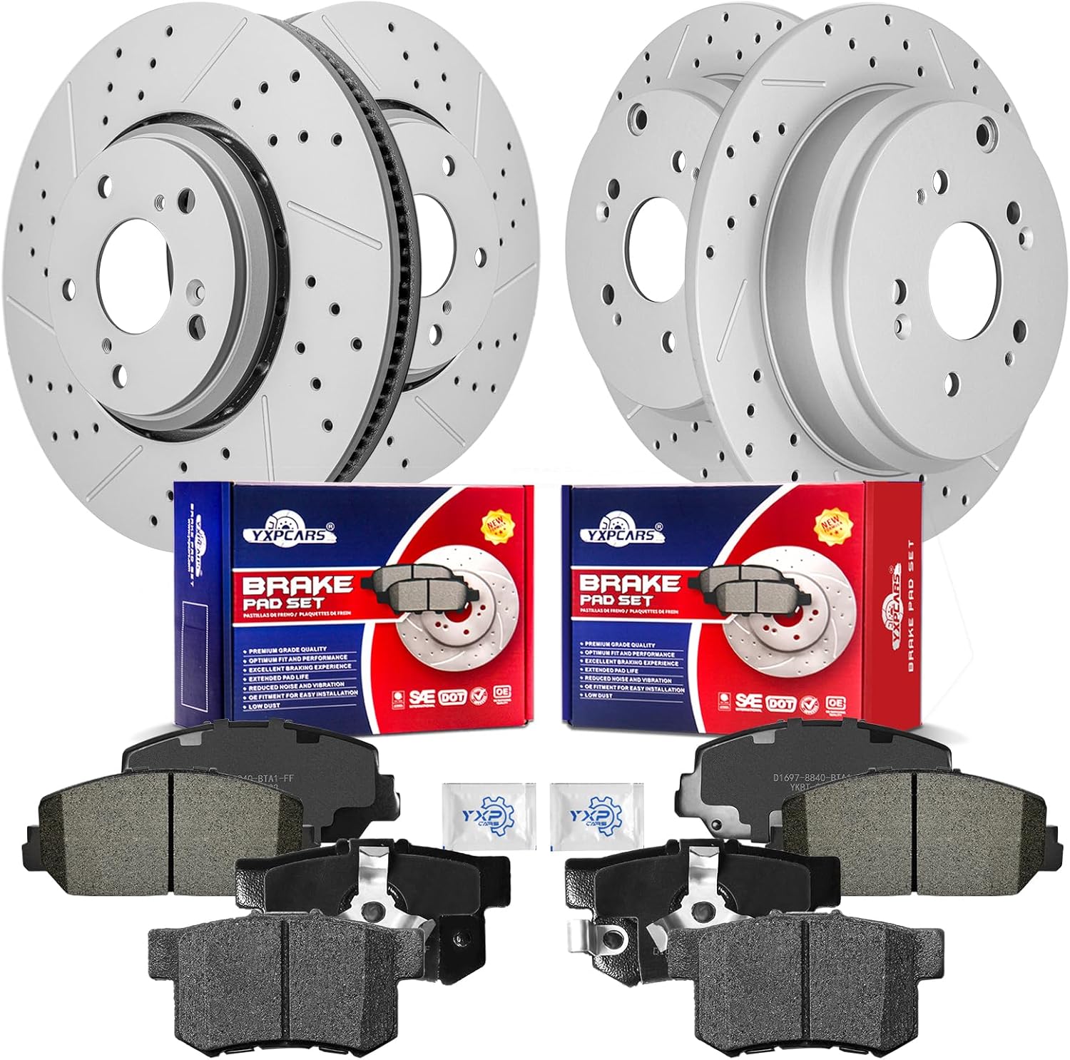 Front & Rear Drilled Slotted Rotors and Ceramic Disc Brake Pads Kit for Acura Rdx 2014 2015 2016 2017 2018