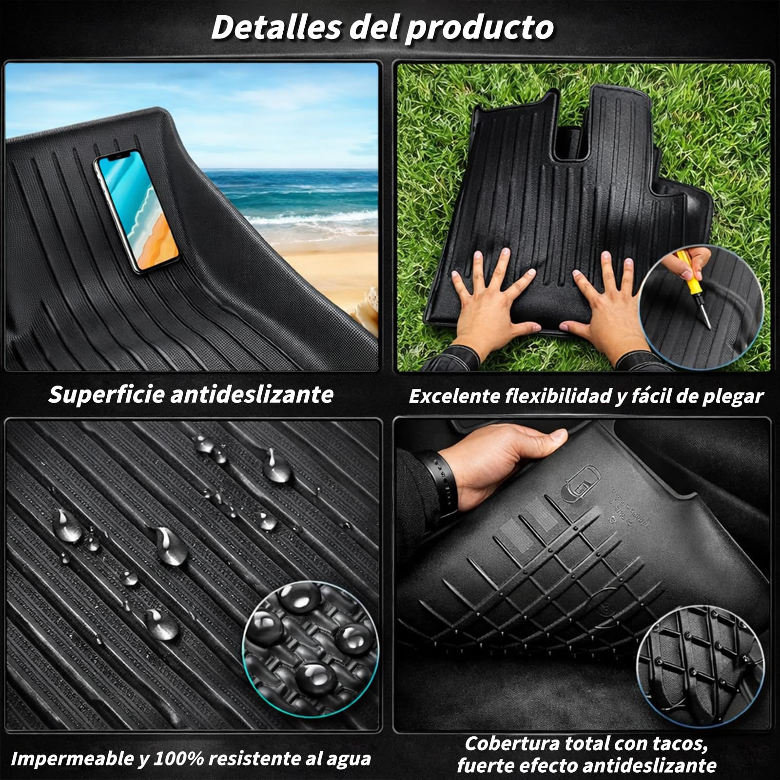 Juego de Alfombrillas 6 Piezas para Tesla Model 3 (2024-2025) - Tapetes de TPE Impermeables y Antideslizantes, Incluye Protector de Maletero y Frunk, Protección Todo Clima (Model 3)