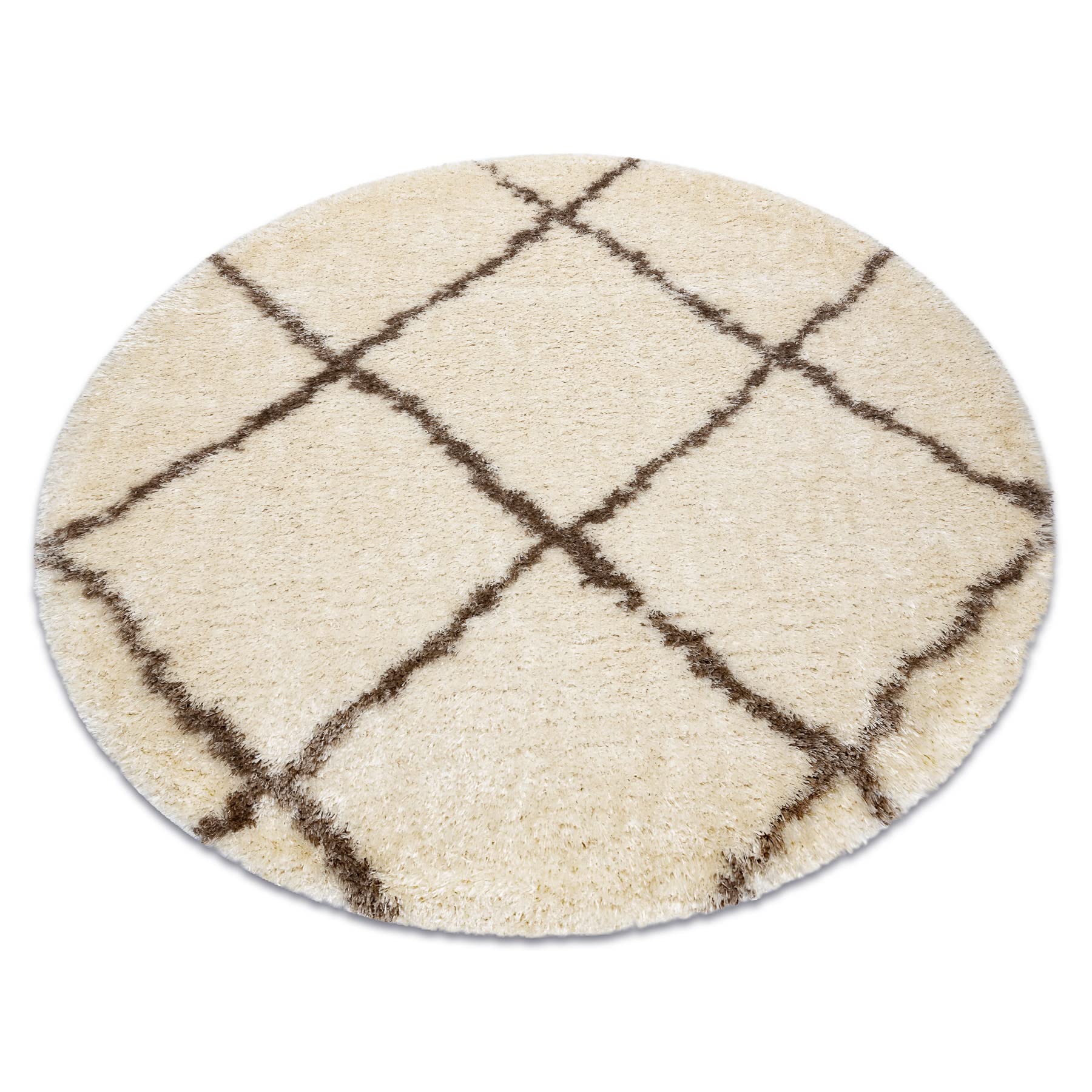 Tapis Fluffy Shaggy Treillis crème en motif cercle 160 cm pour un confort moelleux unique