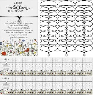 Landical 50 Set Wildflower Baby Shower Favors for Guests a Little Wildflower Is on Her Way Adjustable Flower Wish Bracelet Baby Shower Bracelets with Thank You Card for Gender Reveal Thank You Gifts