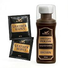 Eagle Liquid Shoe Polish Instant Shine Quick-Dry Leather Polish with Built-In Sponge Applicator & 2 Cleaning Wipes